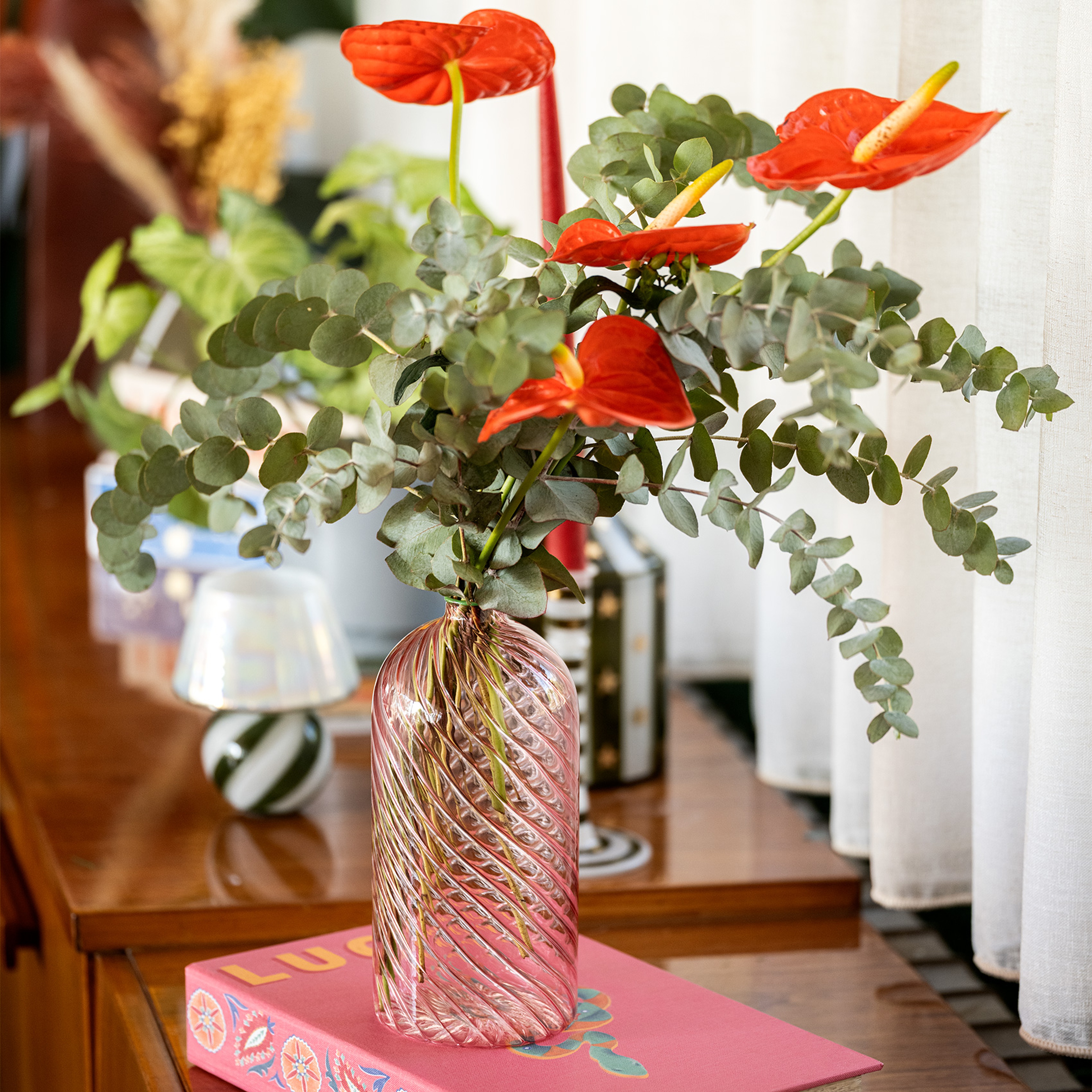 Nanjıng Borosilikat Cam Dekoratif Obje 10x10x21 Cm Pembe