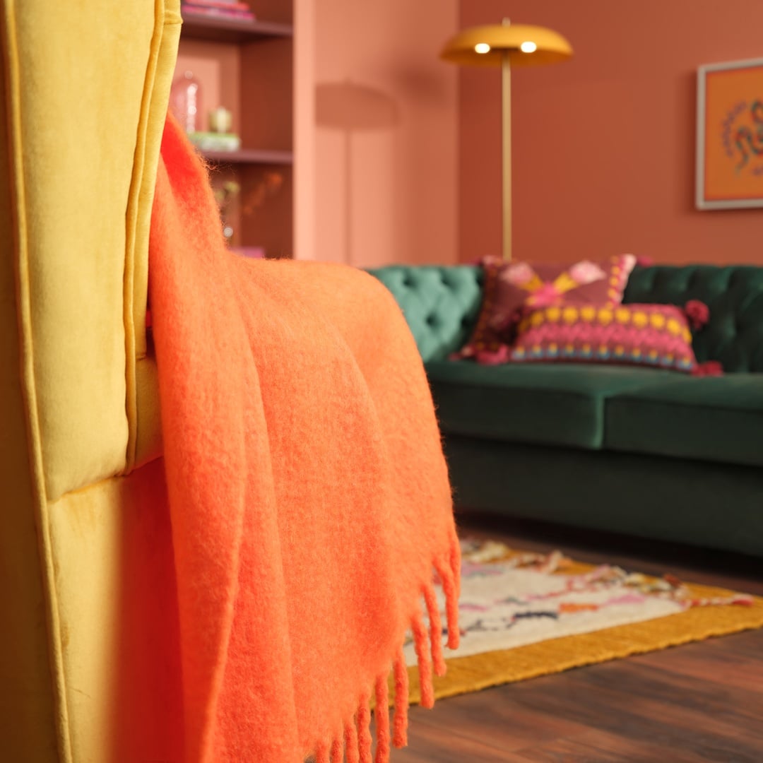 Ropar Saçaklı Akrilik Yün Akrilik Yün Koltuk Şalı 140x180 Cm Turuncu