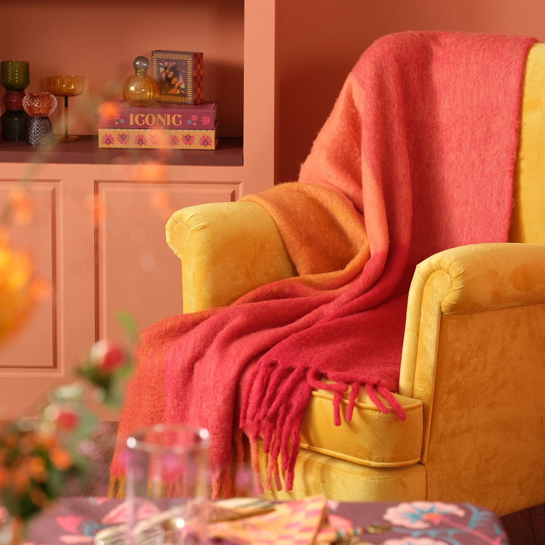 Ropar Saçaklı Ekoseli Akrilik Yün Akrilik Yün Koltuk Şalı 140x180 Cm Renkli