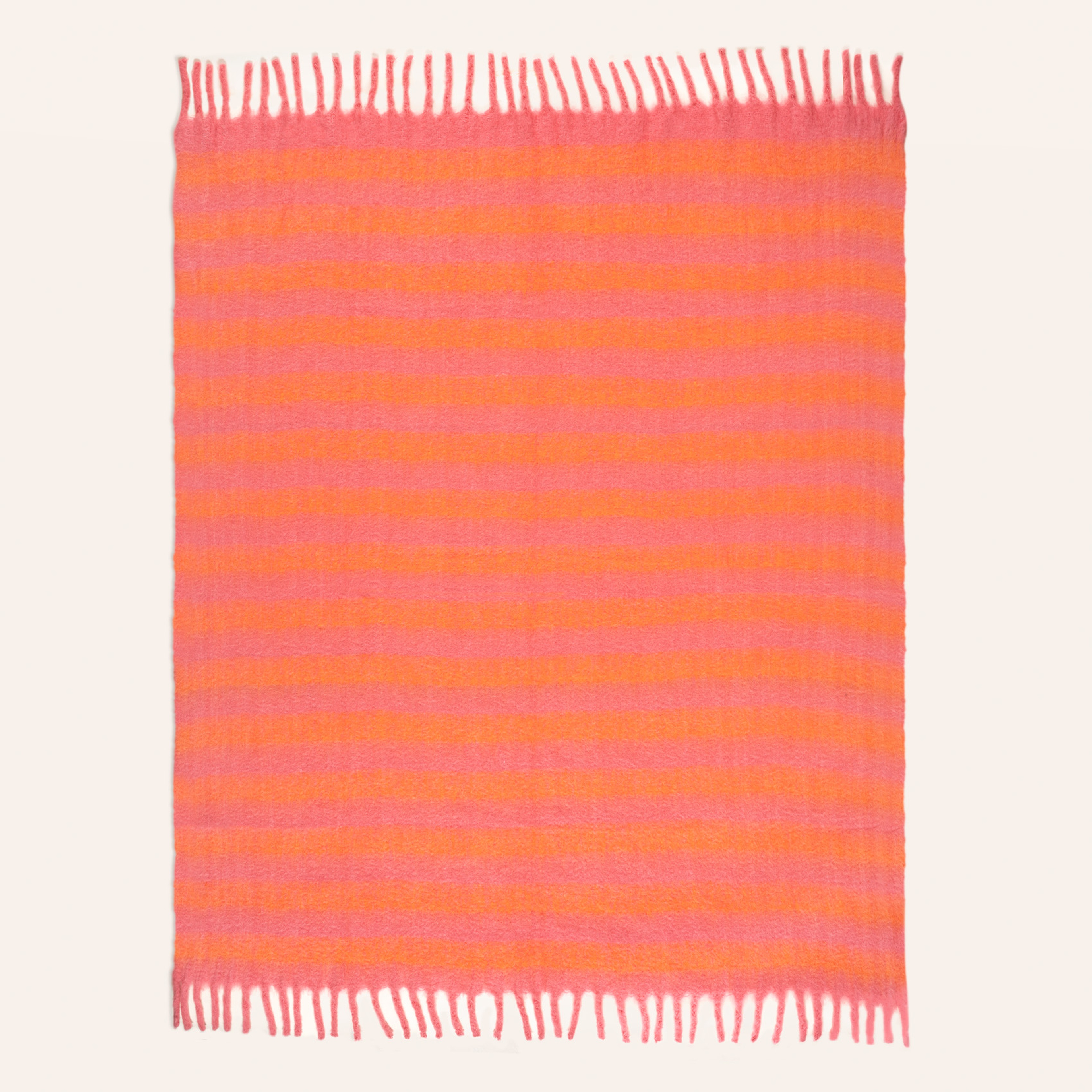 Ropar Saçaklı Çizgili Akrilik Yün Akrilik Yün Koltuk Şalı 140x180 Cm Turuncu - Pembe