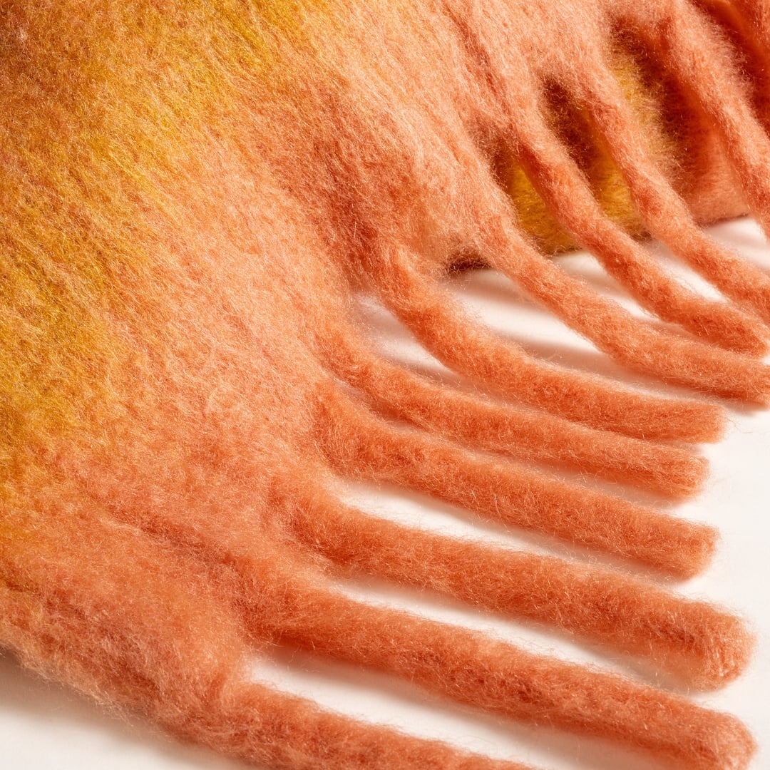 Ropar Saçaklı Çizgili Akrilik Yün Akrilik Yün Koltuk Şalı 140x180 Cm Mango - Pembe