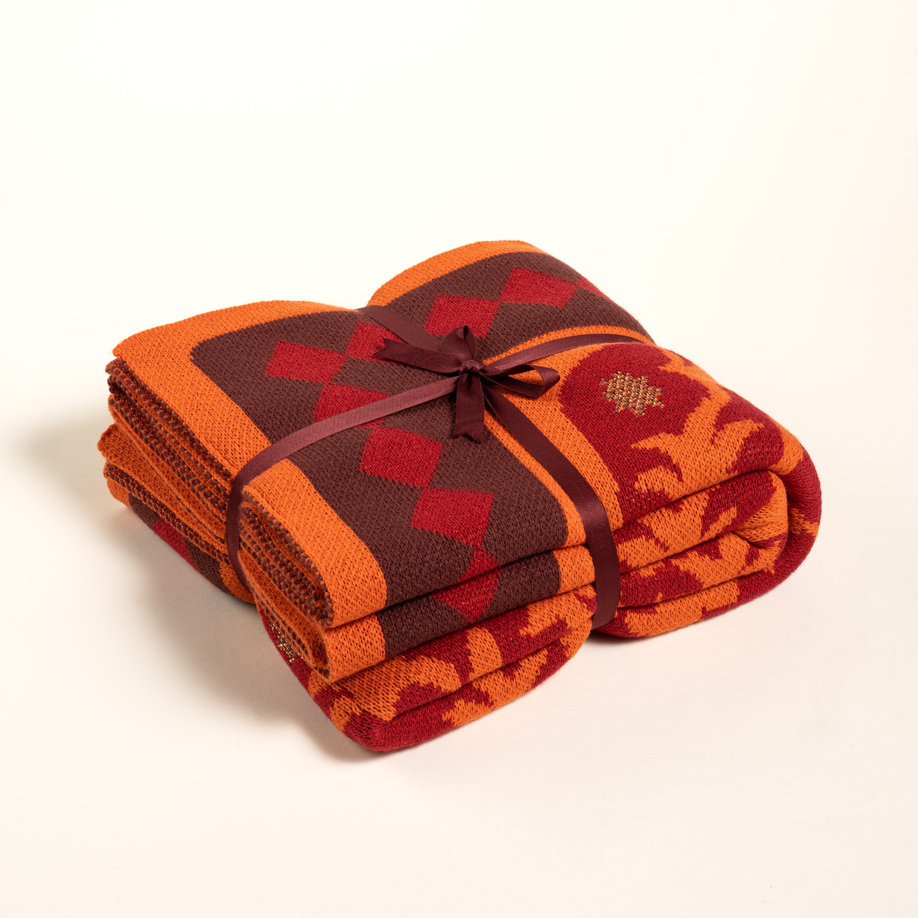 Moda Jakarlı Örme Akrilik 100% Akrilik Koltuk Şalı 130x170 Cm Bordo - Sarı