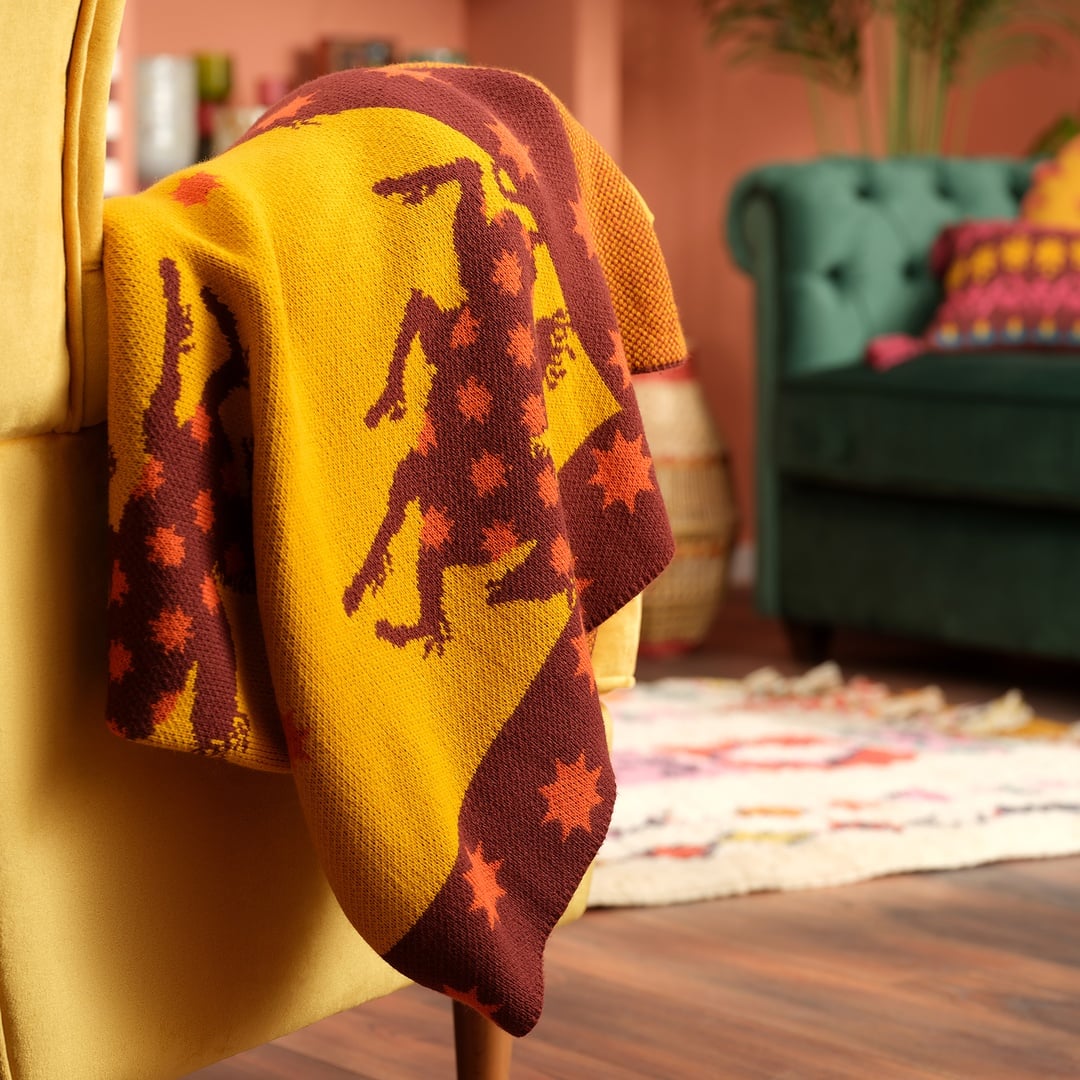 Moda Jakarlı Örme Akrilik Akrilik Koltuk Şalı 130x170 Cm Sarı
