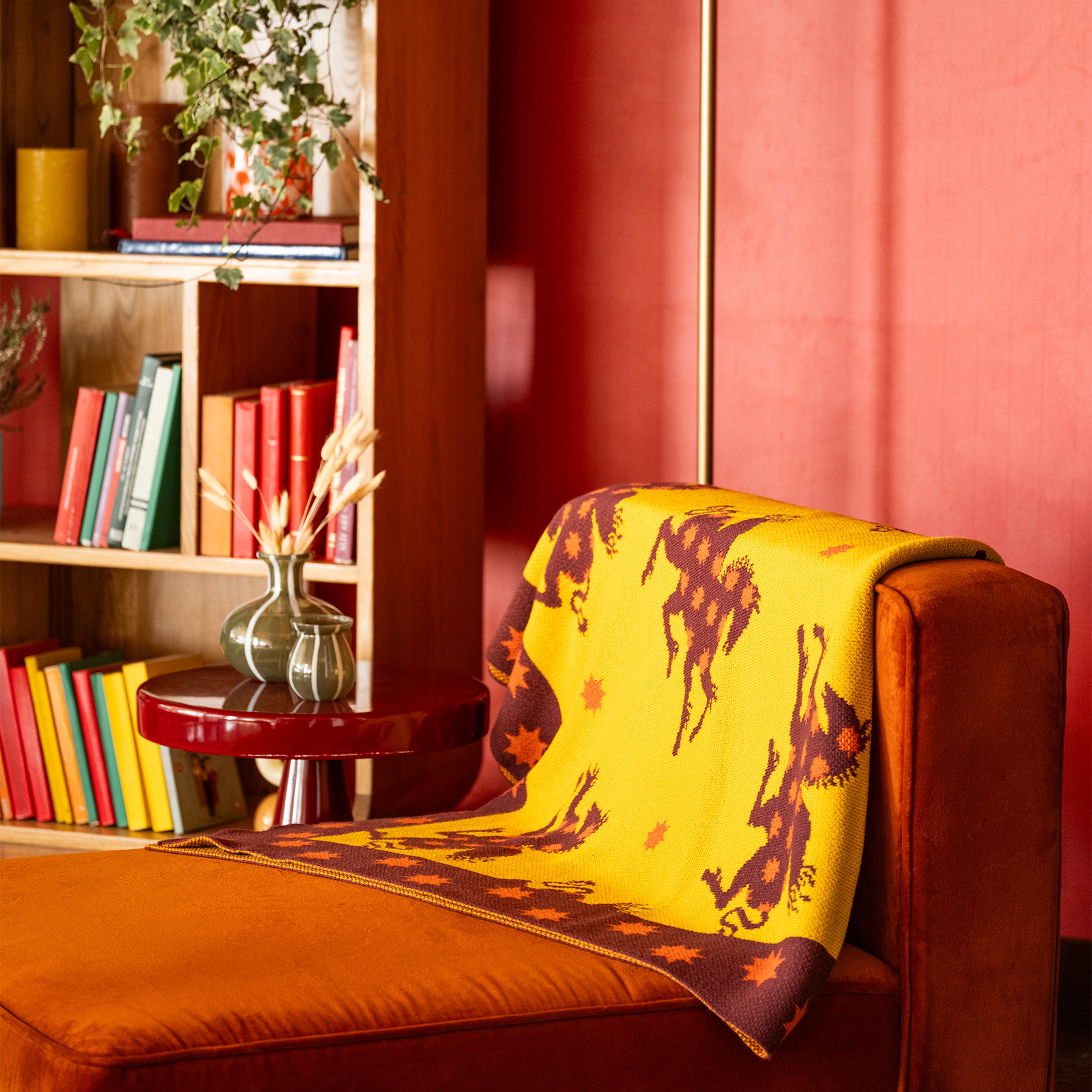 Moda Jakarlı Örme Akrilik Akrilik Koltuk Şalı 130x170 Cm Sarı