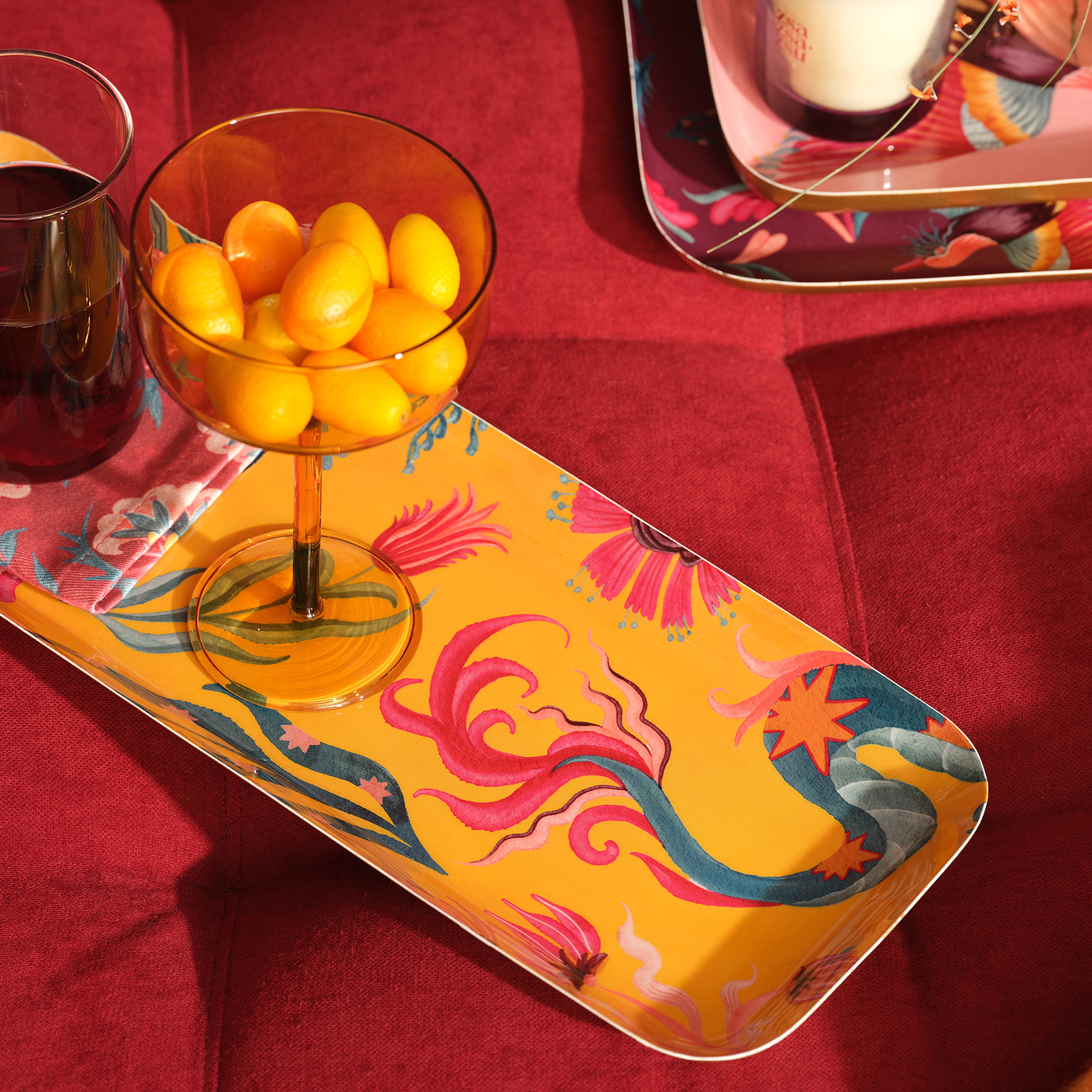 Nanpur Metal Dekoratif Tepsi 42x15x2 Cm Sarı