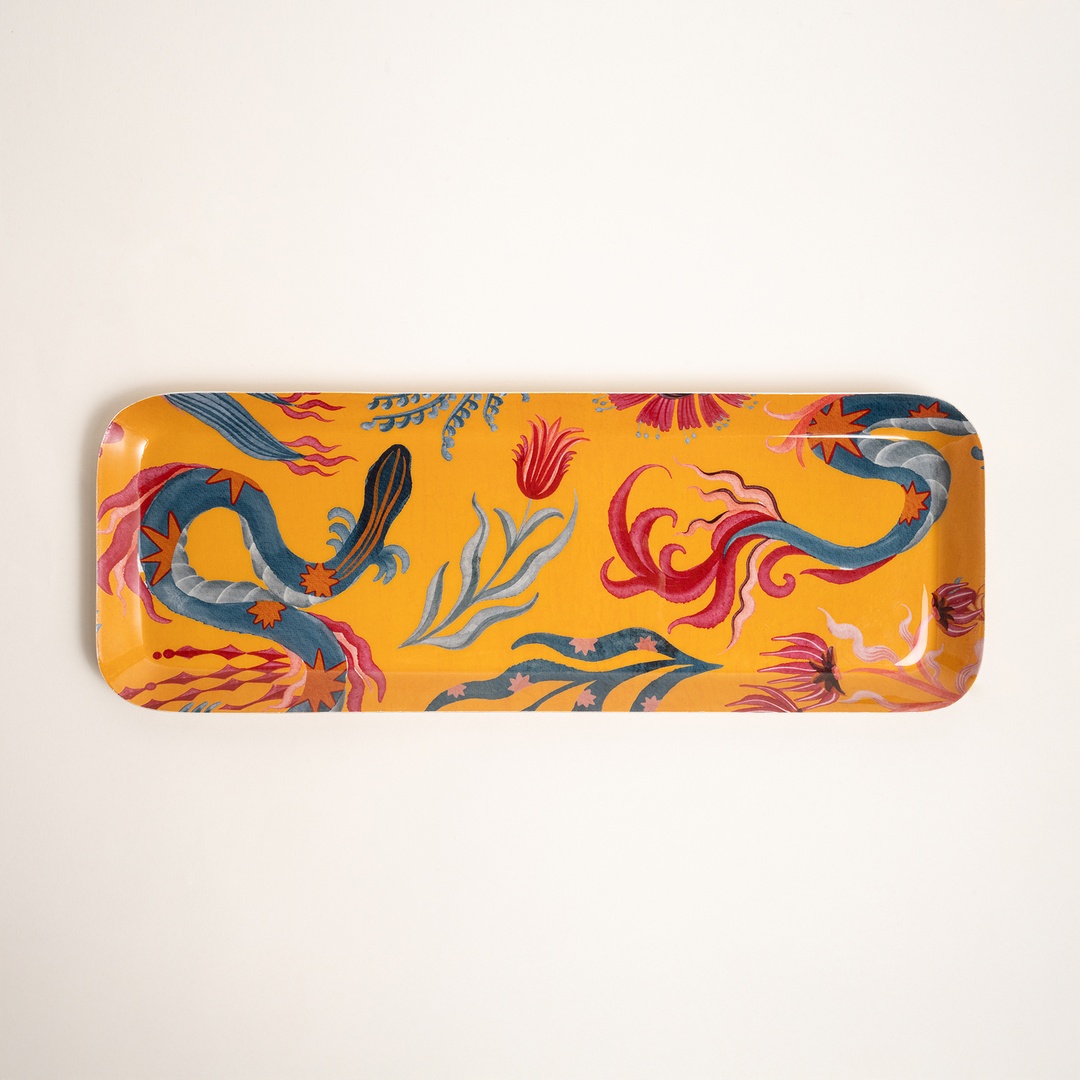 Nanpur Metal Dekoratif Tepsi 42x15x2 Cm Sarı