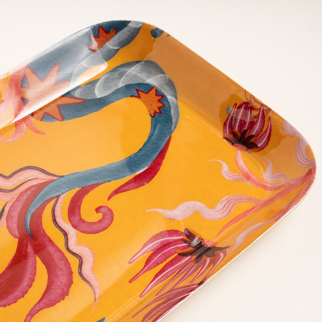 Nanpur Metal Dekoratif Tepsi 42x15x2 Cm Sarı