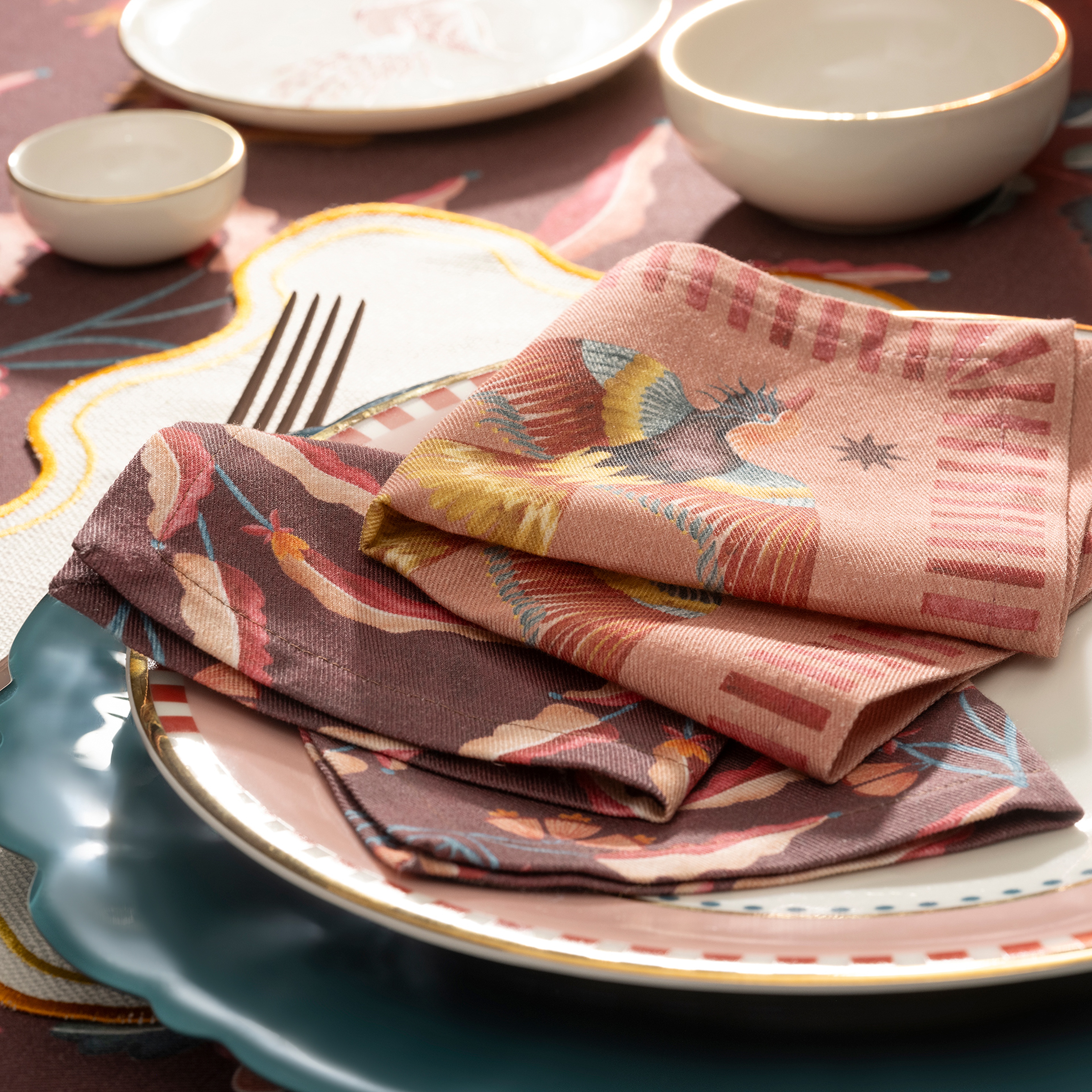 Nilüfer Baskılı Pamuk %100 Pamuk Peçete 25x25 Cm Bordo