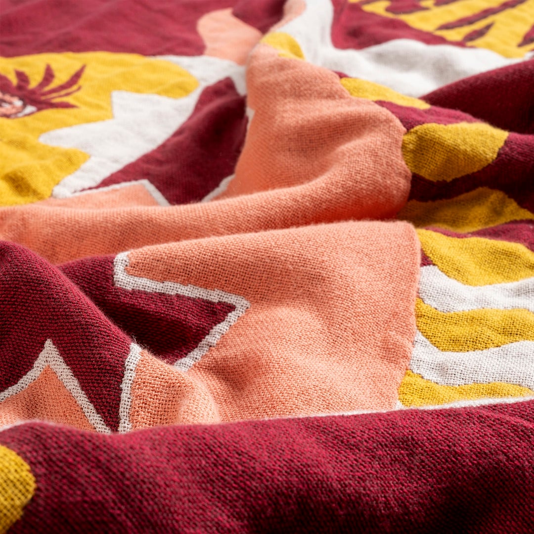 Novelas Saçaklı Jakarlı Pamuk %100 Pamuk Koltuk Şalı 137x180 Cm Pembe - Fuşya