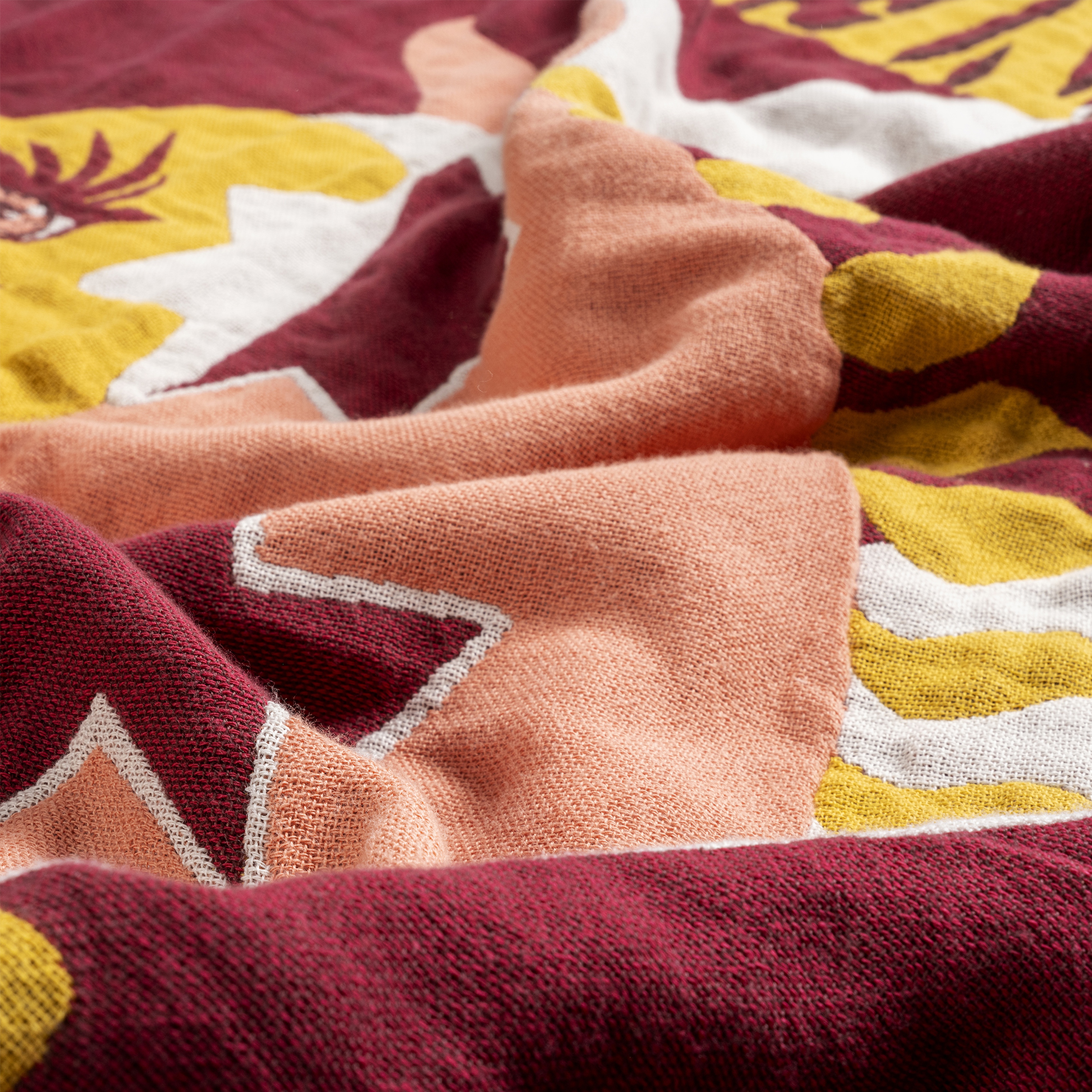 Novelas Saçaklı Jakarlı Pamuk %100 Pamuk Koltuk Şalı 137x180 Cm Pembe - Fuşya