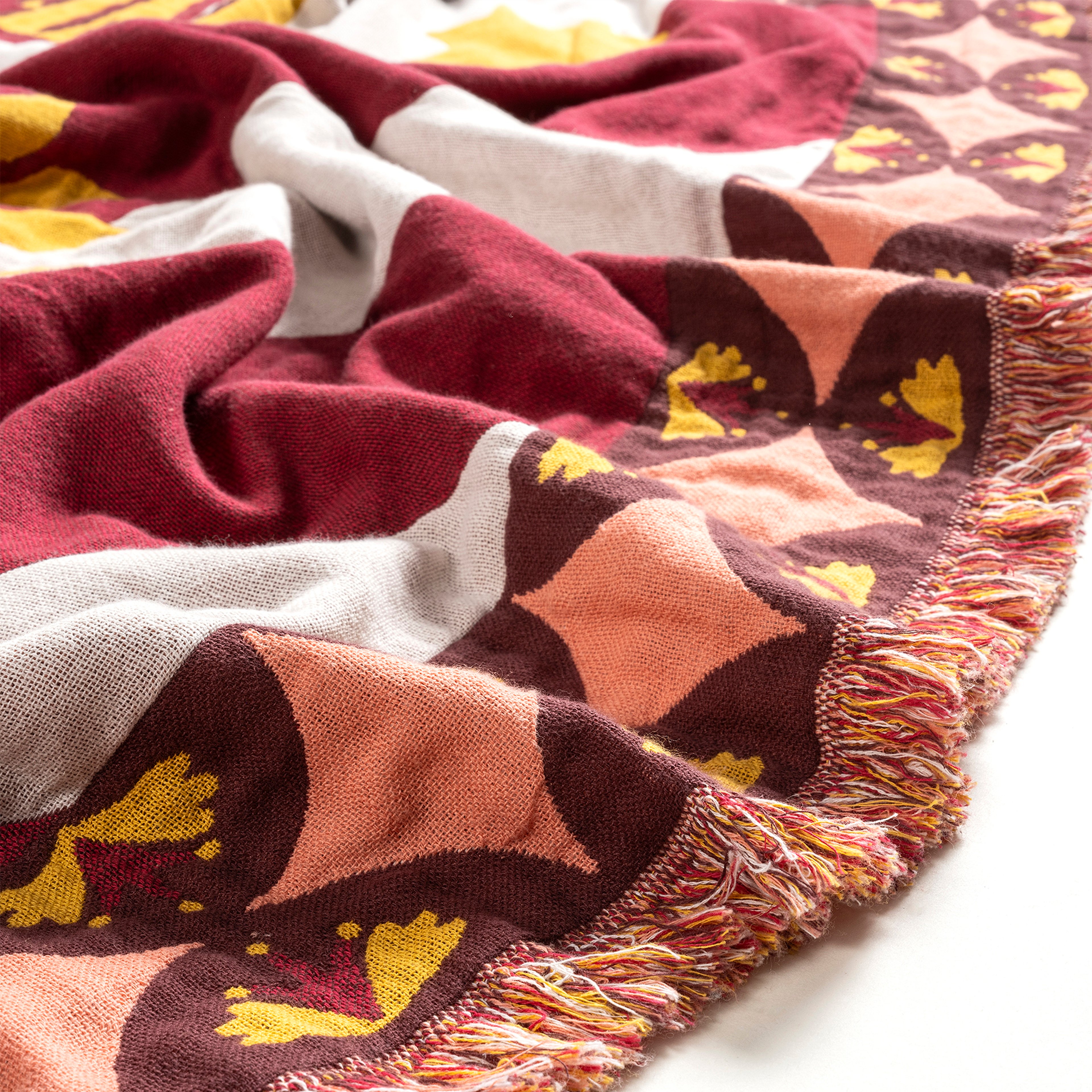 Novelas Saçaklı Jakarlı Pamuk %100 Pamuk Koltuk Şalı 137x180 Cm Pembe - Fuşya