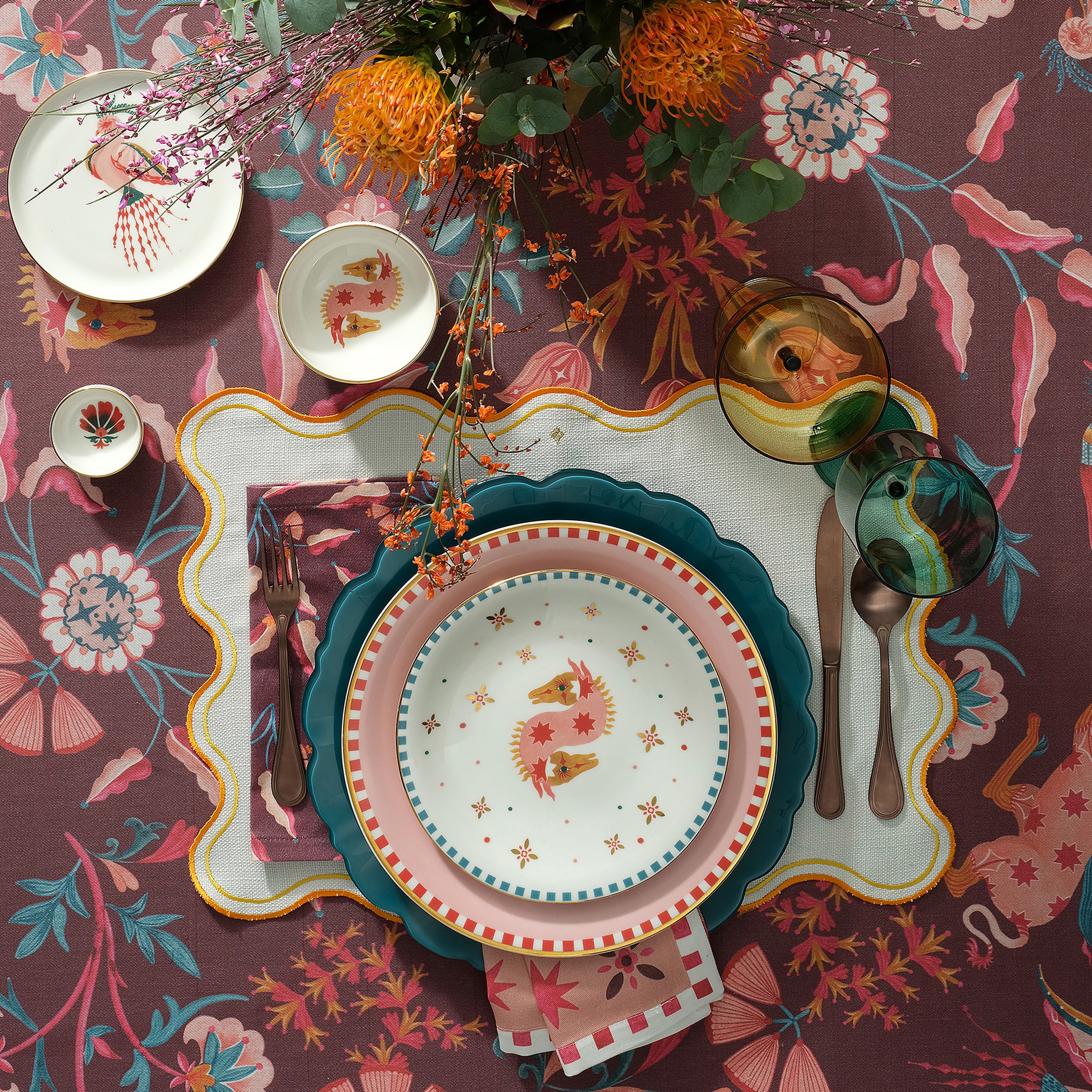 Gediz Porselen Pasta Tabağı 21 Cm Renkli