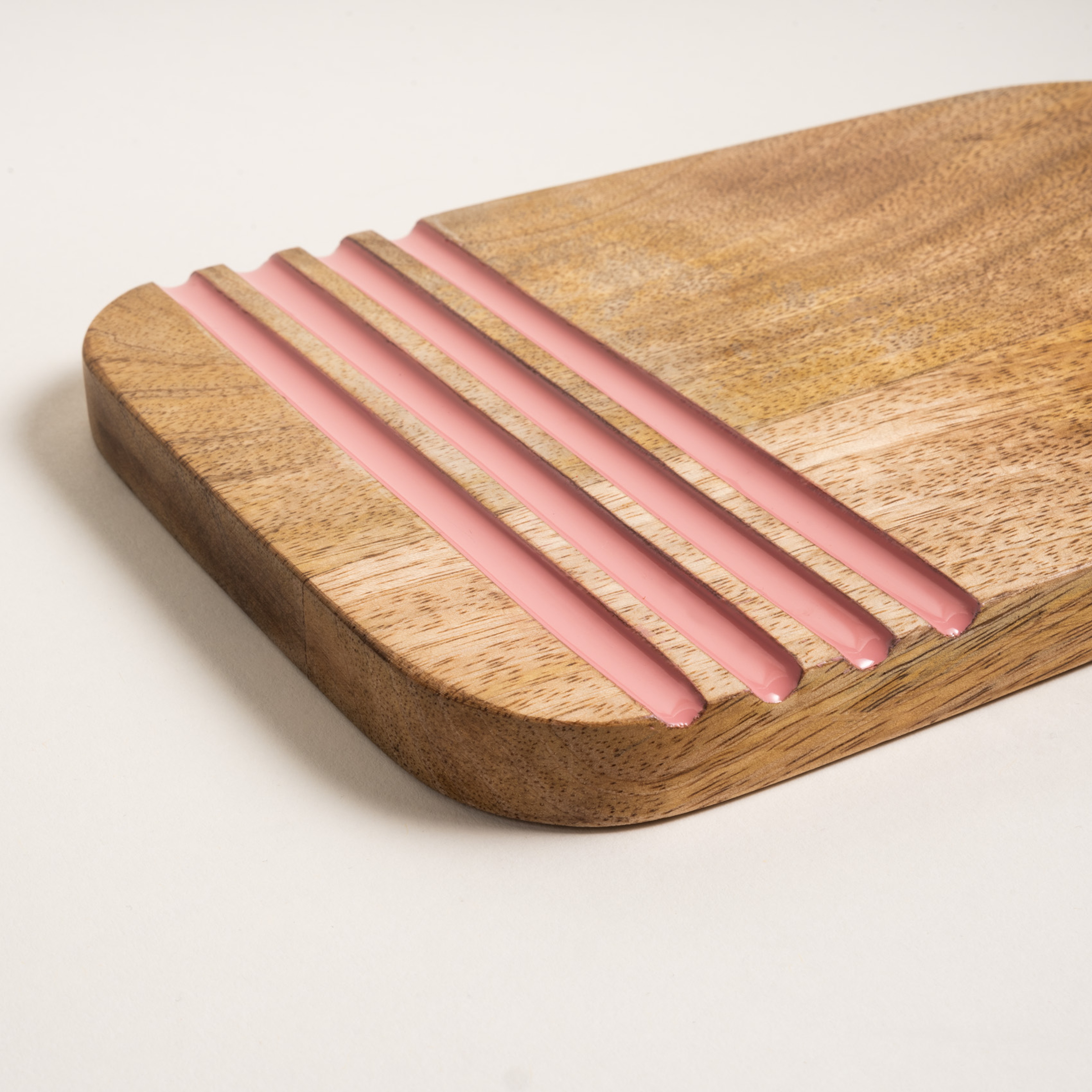 Lakrı Mango Ağacı Sunum Tahtası 33 Cm Sarı - Pembe