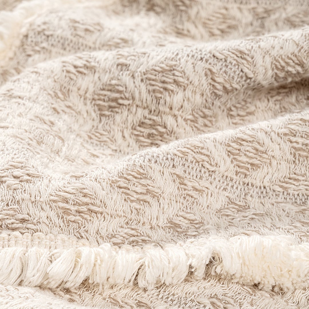 Costa Saçaklı İplik Boyalı Çift Kişilik Pamuk %100 Pamuk Pike 200x220 Cm Bej