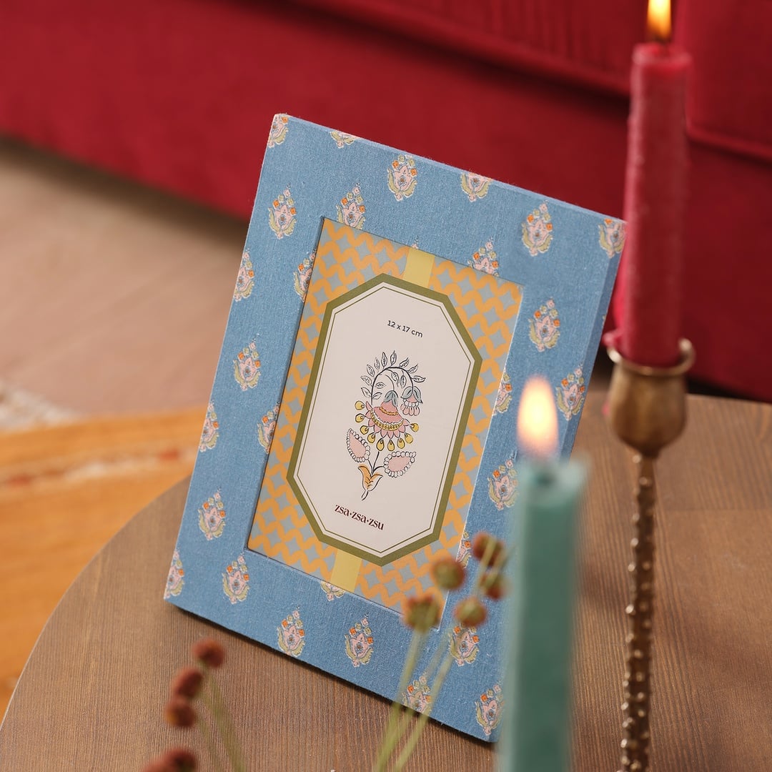 Noıda Baskılı Yapay Süet - Mdf - Cam - Kumaş: %100 Pamuk Çerçeve 18.40x23.50 Cm Mavi