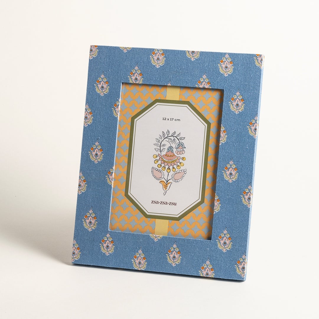 Noıda Baskılı Yapay Süet - Mdf - Cam - Kumaş: %100 Pamuk Çerçeve 18.40x23.50 Cm Mavi