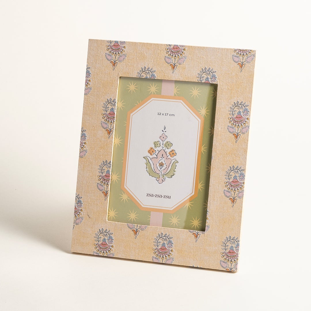 Noıda Baskılı Yapay Süet - Mdf - Cam - Kumaş: %100 Pamuk Çerçeve 18.40x23.50 Cm Açık Sarı