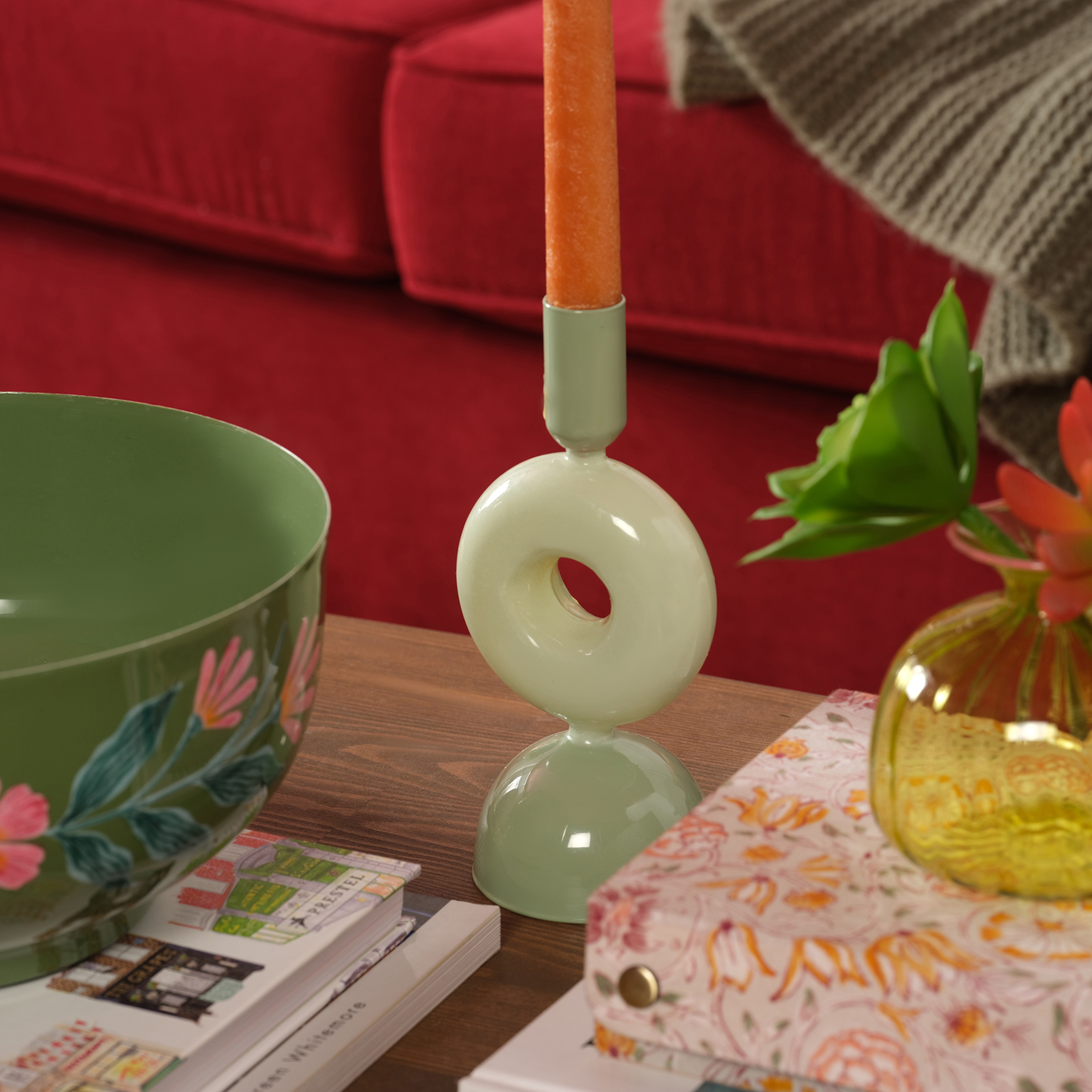 Henan Borosilikat Cam Şamdan 9x9x20 Cm Yeşil