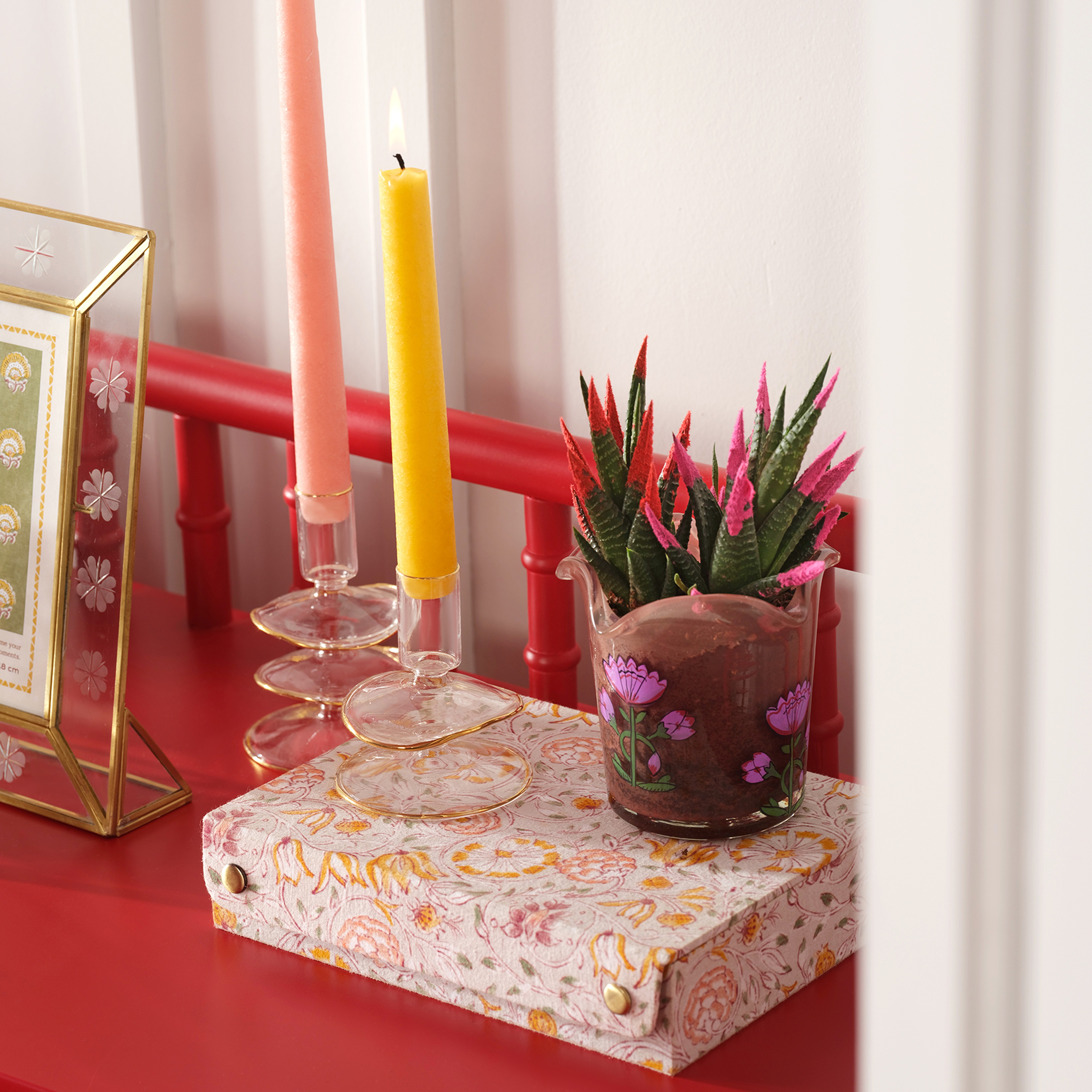 Henan Borosilikat Cam Şamdan 8x8x9 Cm Altın