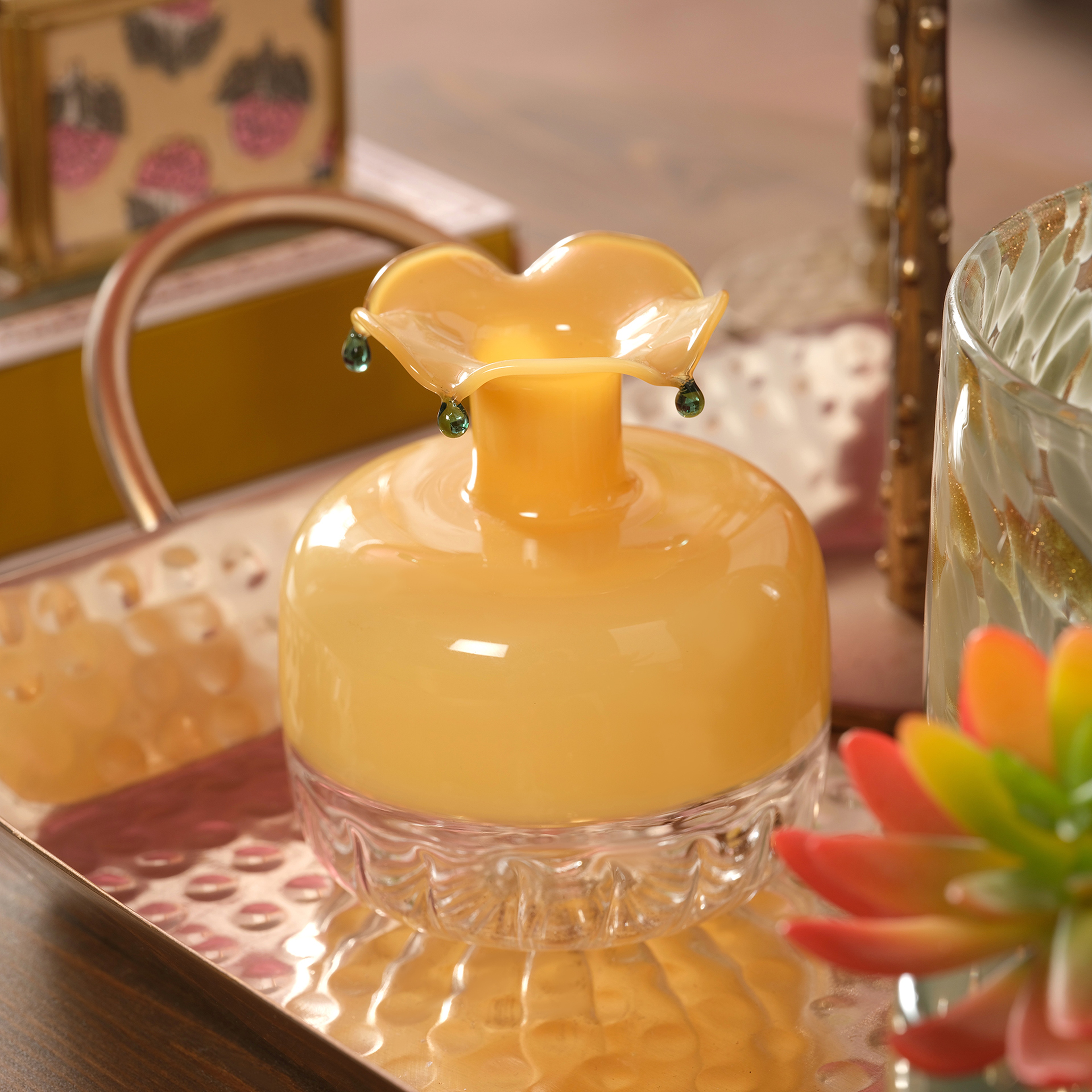 Henan Borosilikat Cam Vazo 9x9x11 Cm Sarı