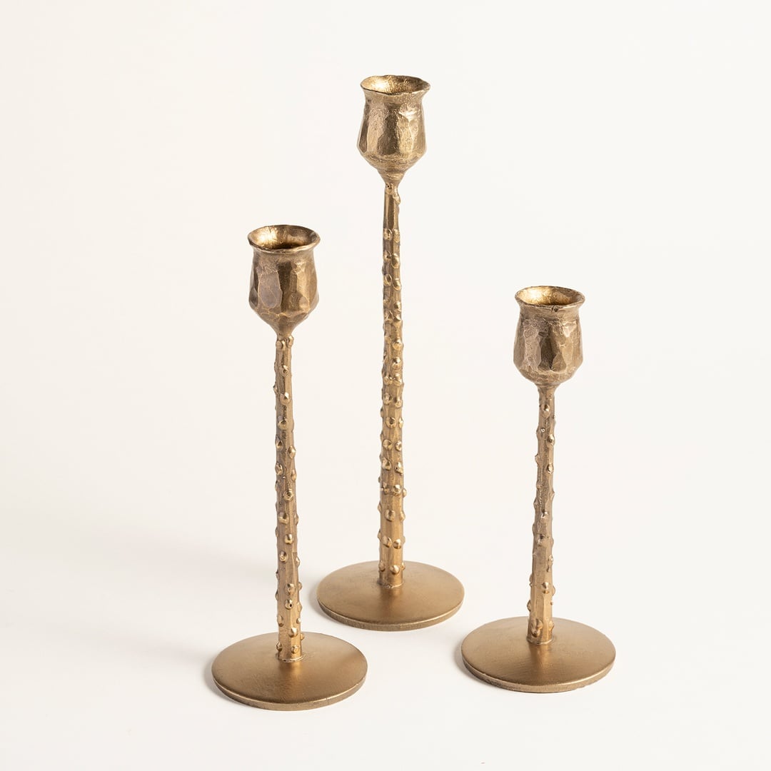 Lotus Demir Şamdan 7x7x28 Cm Gold