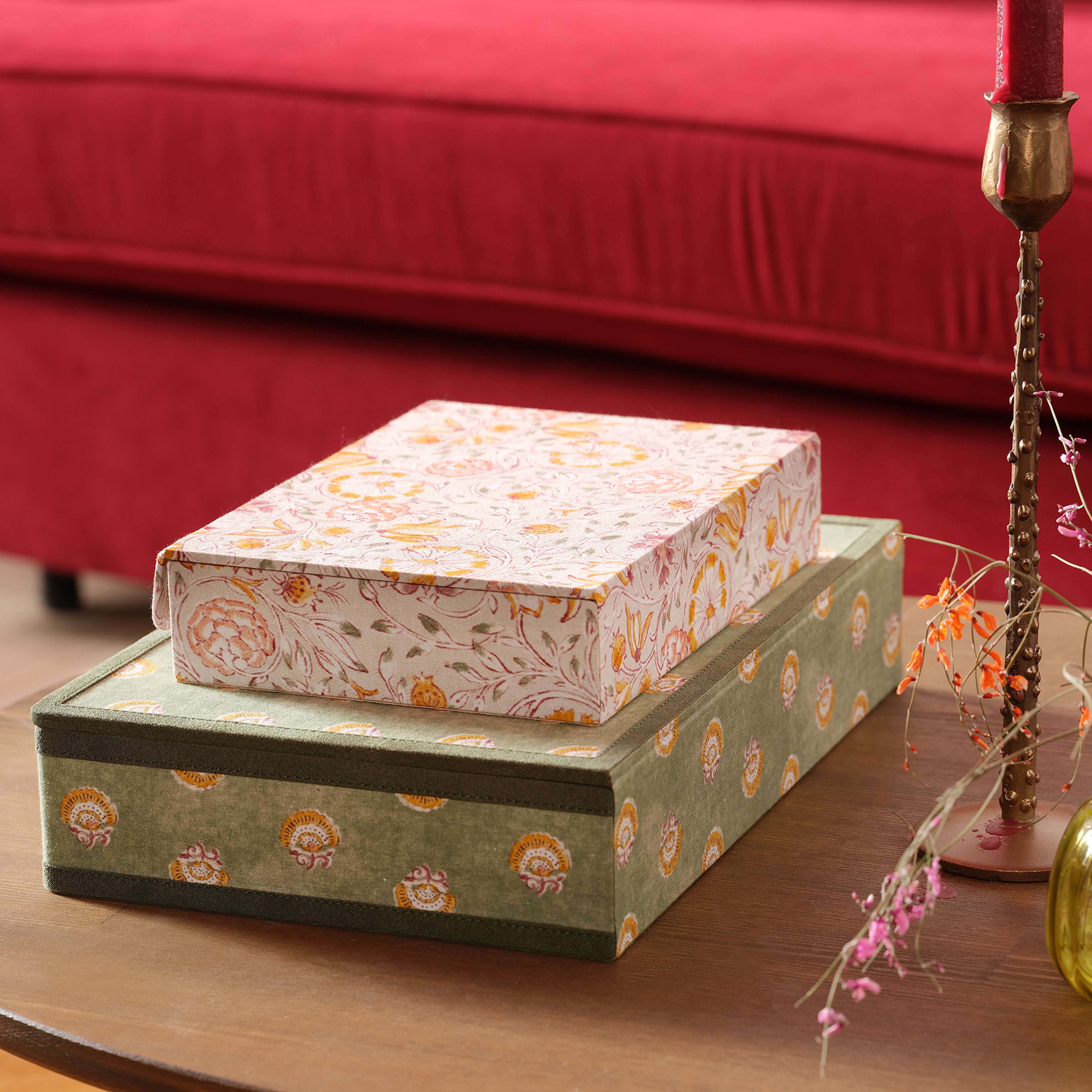 Noıda Baskılı Pamuk Dekoratif Kutu 32.80x21.60 Cm Gri