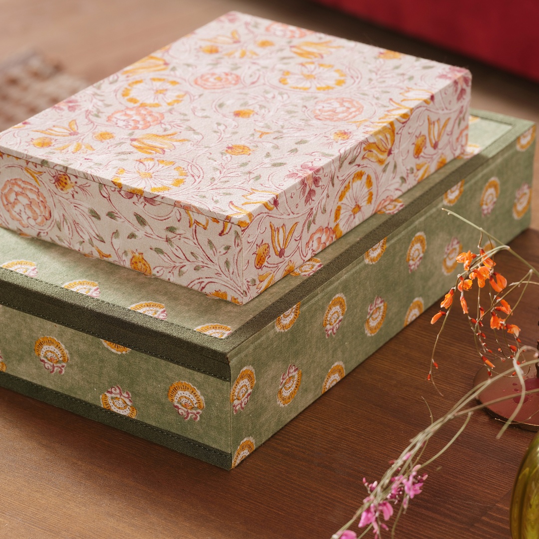 Noıda Baskılı Pamuk Dekoratif Kutu 32.80x21.60 Cm Gri