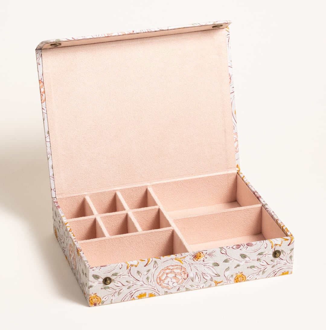 Noıda Baskılı Pamuk Dekoratif Kutu 32.80x21.60 Cm Gri