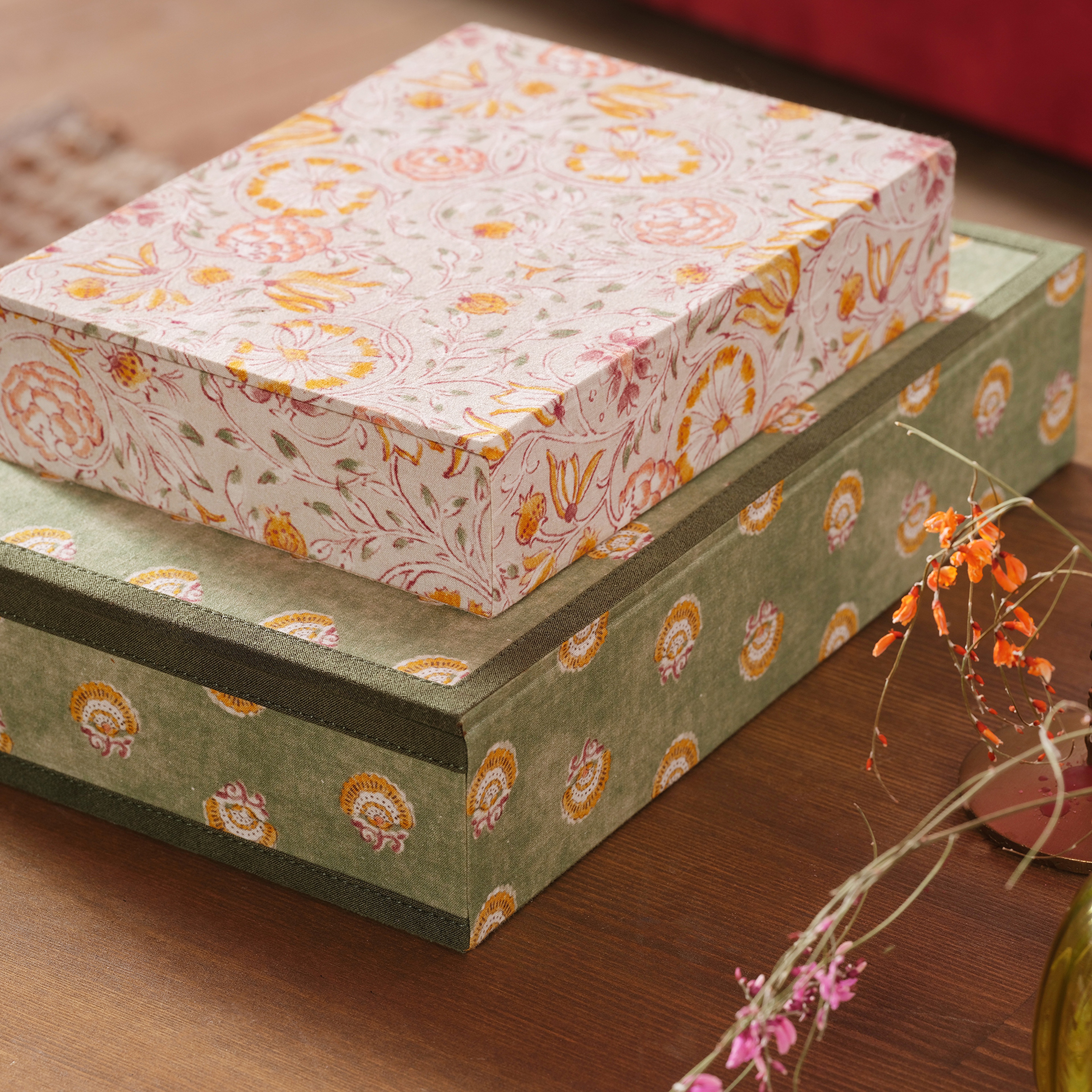 Noıda Baskılı Pamuk Dekoratif Kutu 22.20x16.80 Cm Orman Yeşilı