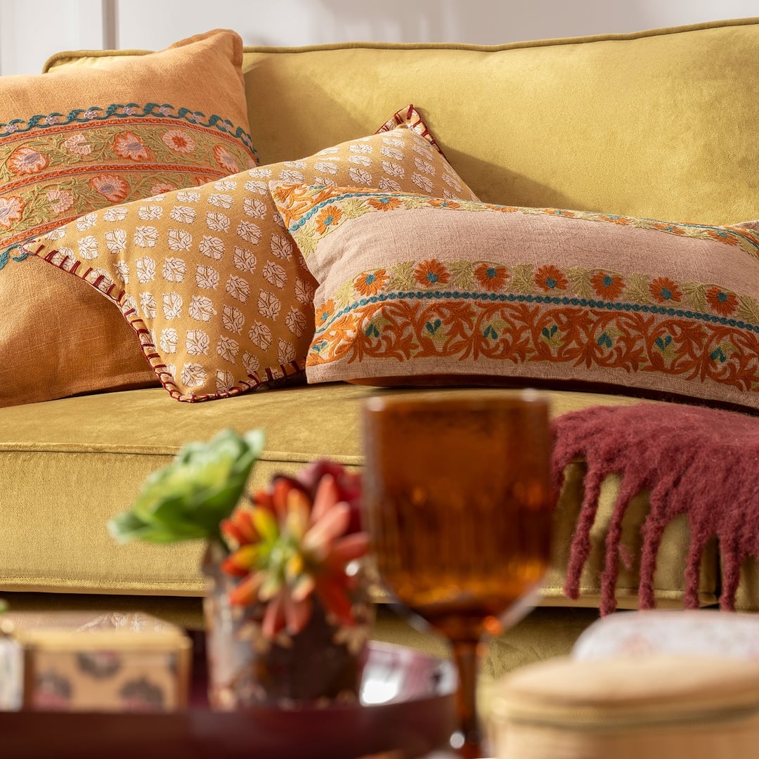 Bundı El Baskısı Pamuk Pamuk Dolgulu Kırlent 30x55 Cm Açık Pembe