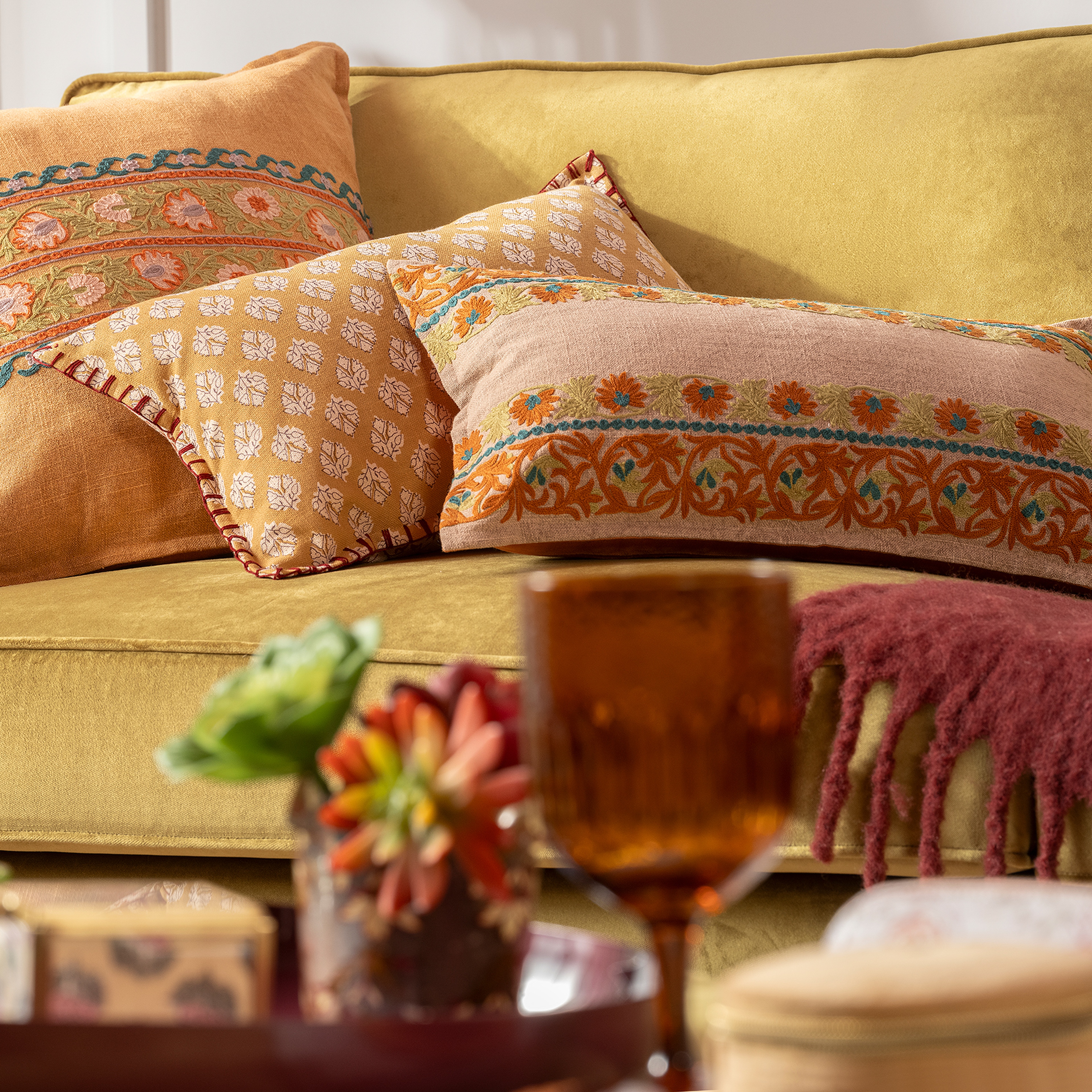 Bundı El Baskısı Pamuk Pamuk Dolgulu Kırlent 30x55 Cm Açık Pembe