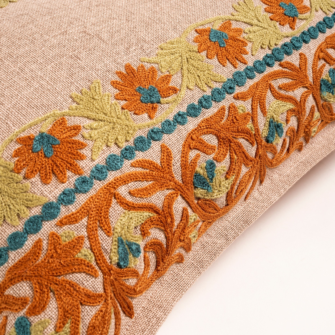 Bundı El Baskısı Pamuk Pamuk Dolgulu Kırlent 30x55 Cm Açık Pembe