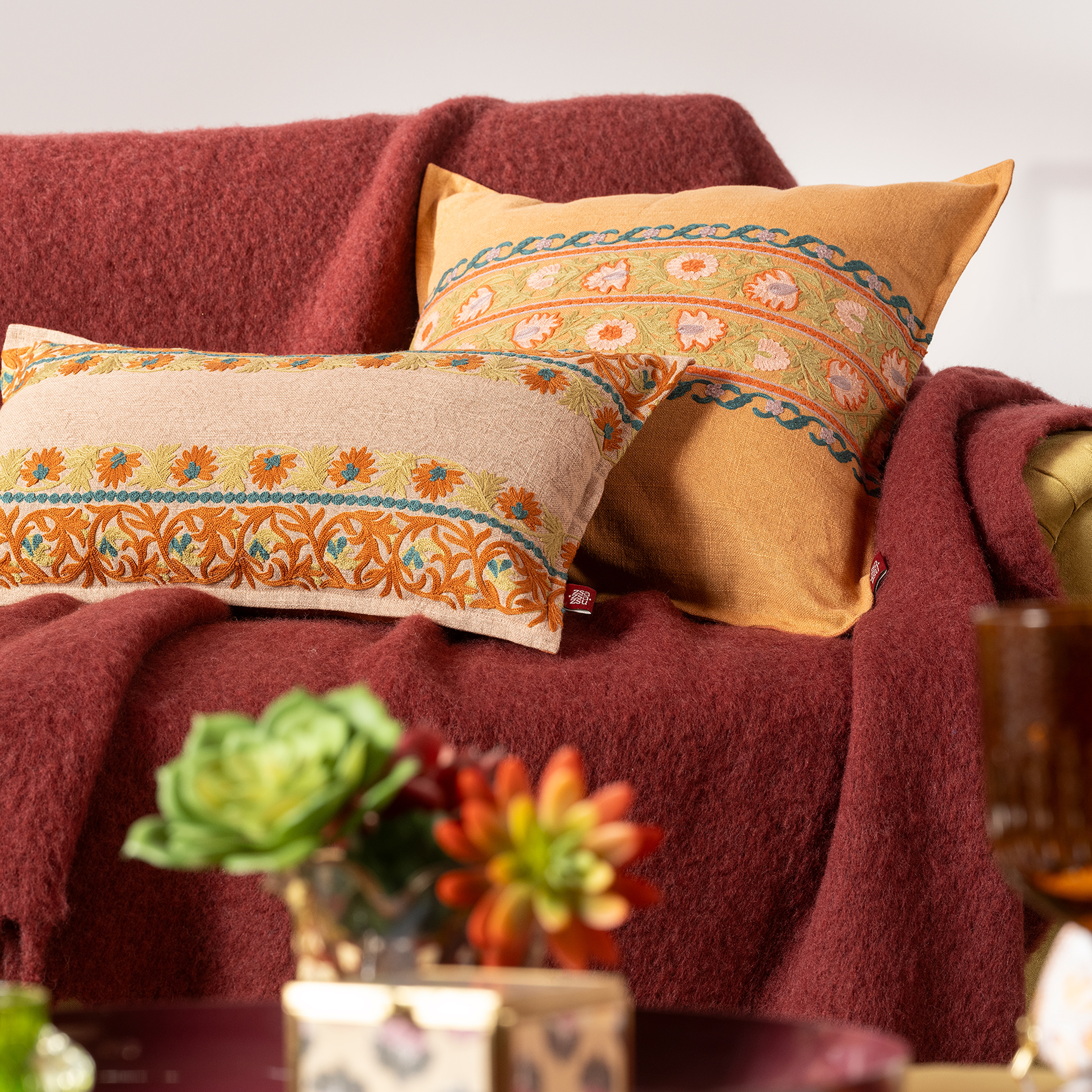 Bundı El Baskısı Pamuk Pamuk Dolgulu Kırlent 30x55 Cm Açık Pembe