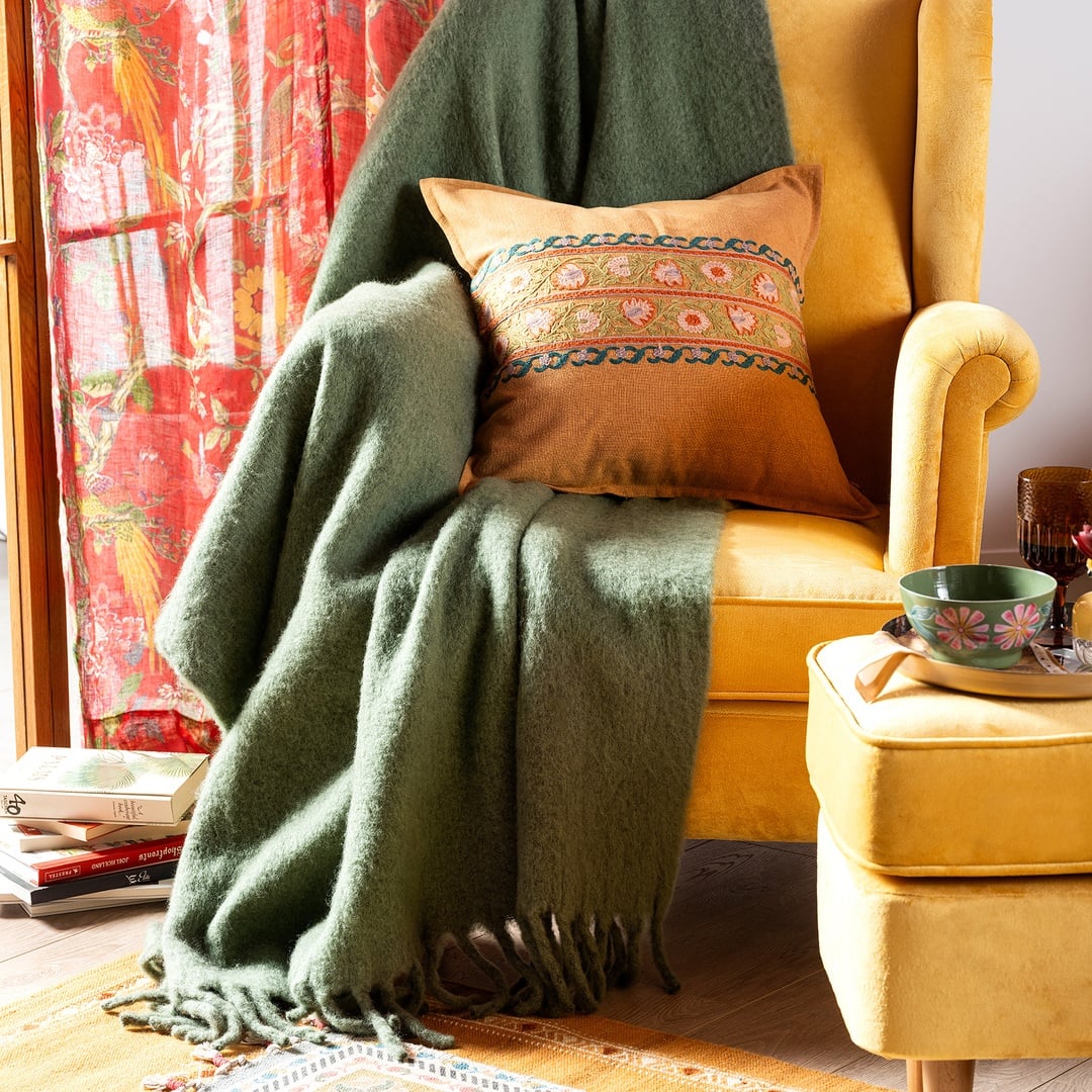 Bundı El Baskısı Pamuk Pamuk Dolgulu Kırlent 50x50 Cm Turuncu