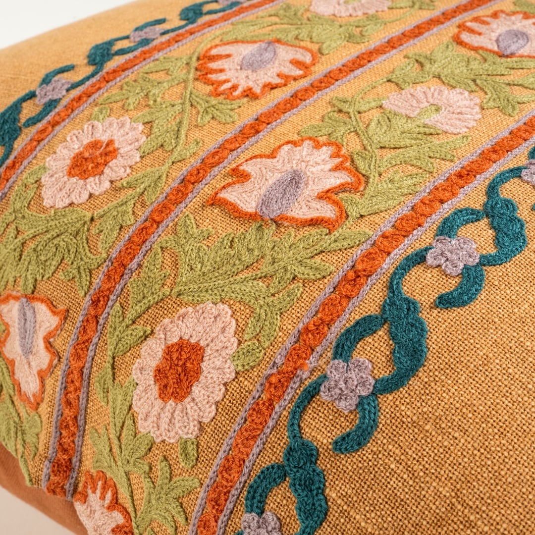 Bundı El Baskısı Pamuk Pamuk Dolgulu Kırlent 50x50 Cm Turuncu