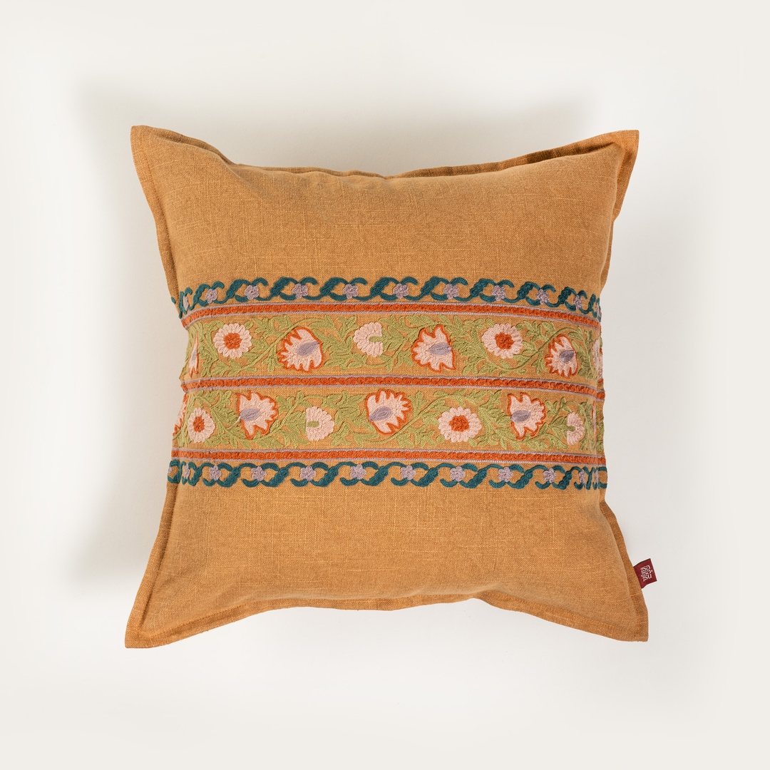 Bundı El Baskısı Pamuk Pamuk Dolgulu Kırlent 50x50 Cm Turuncu