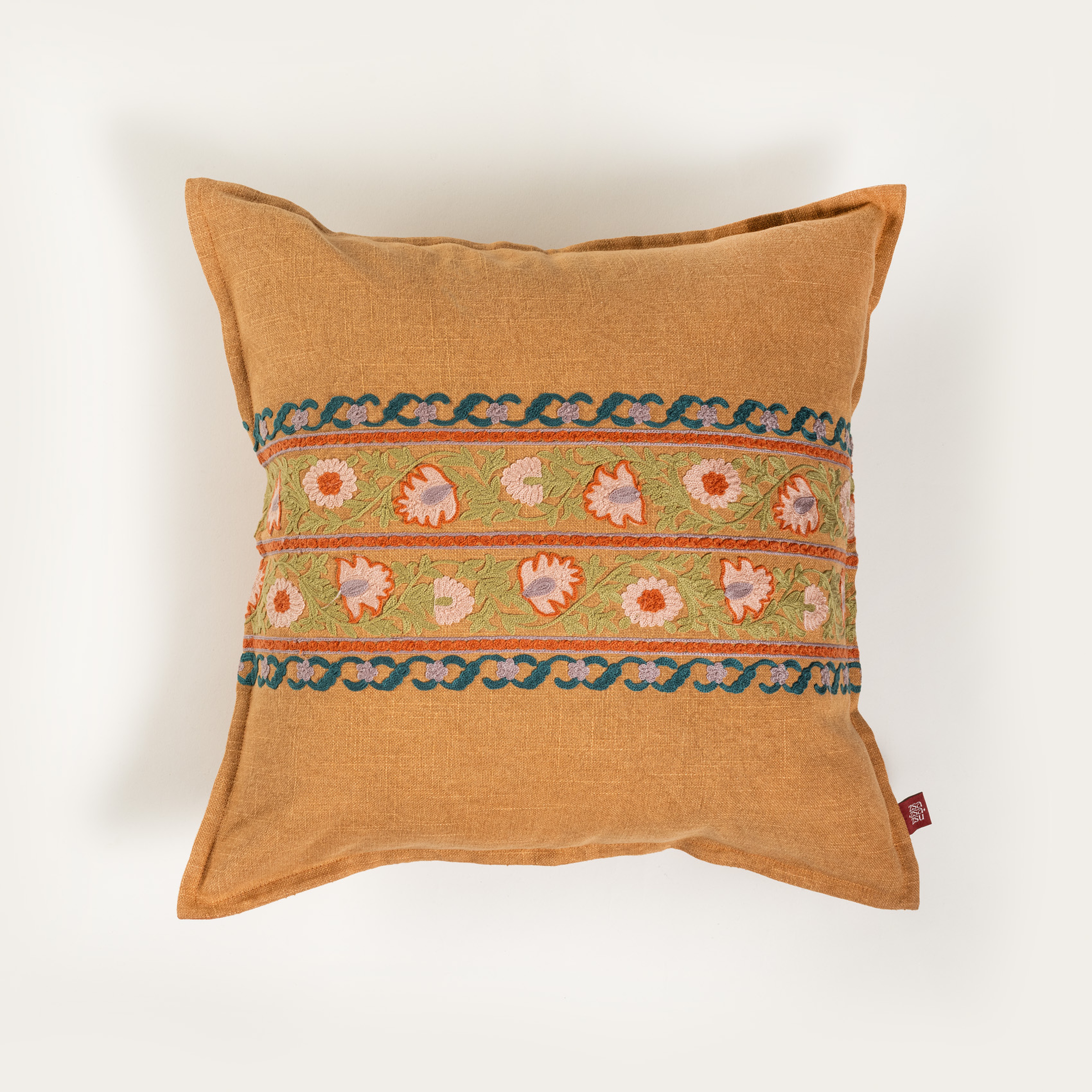 Bundı El Baskısı Pamuk Pamuk Dolgulu Kırlent 50x50 Cm Turuncu