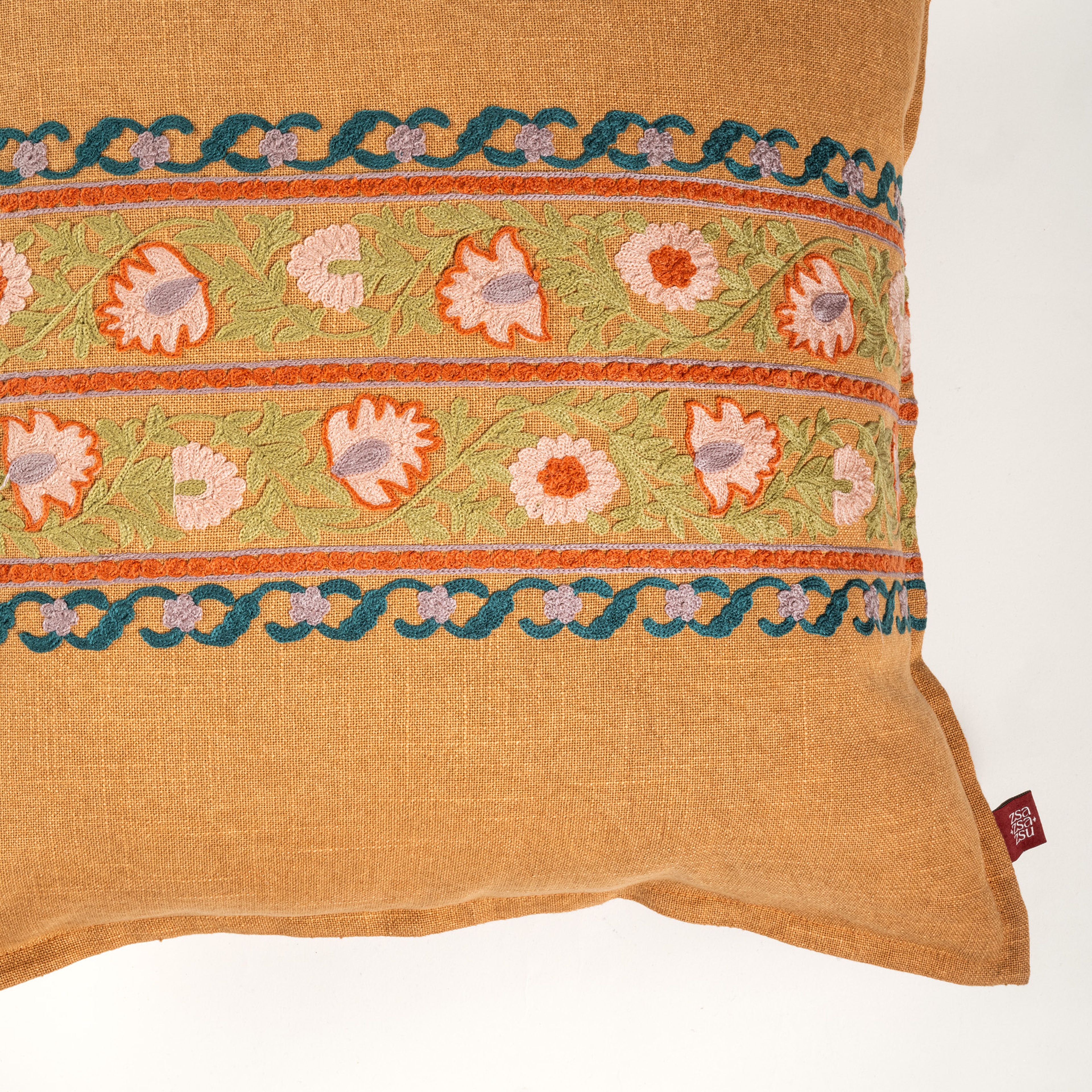 Bundı El Baskısı Pamuk Pamuk Dolgulu Kırlent 50x50 Cm Turuncu