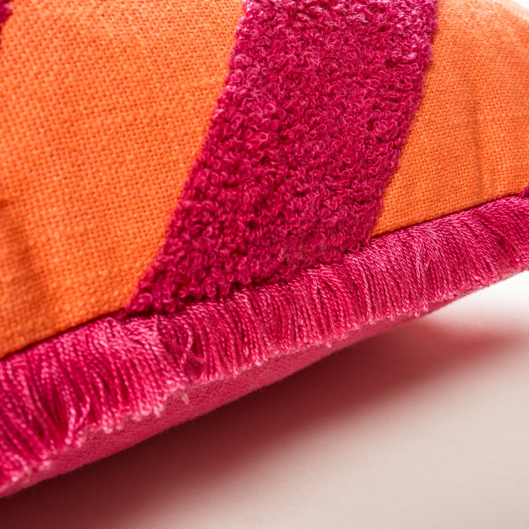 Ghunı Verevli Pamuk Pamuk Dolgulu Kırlent 30x55 Cm Turuncu - Fuşya