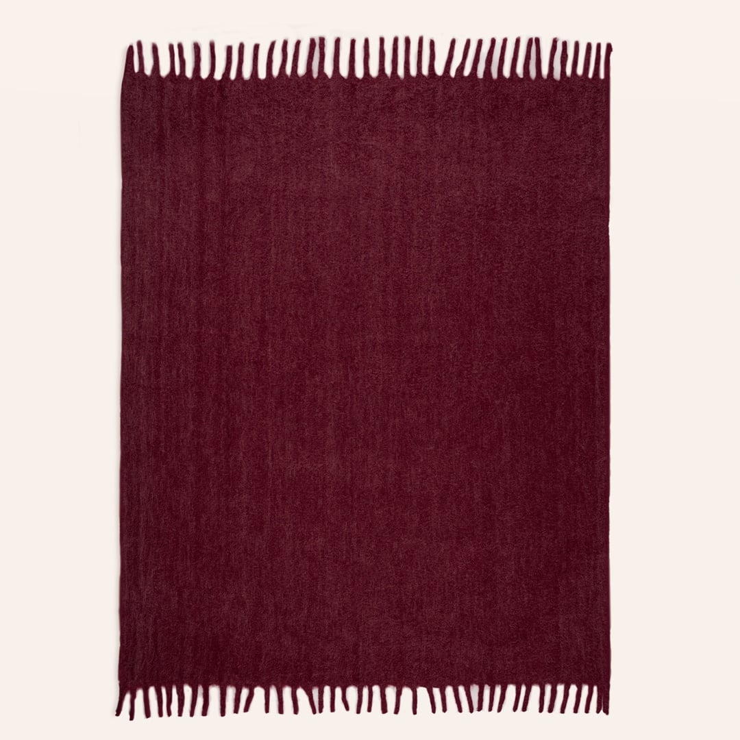 Ropar Saçaklı Akrilik Yün Akrilik Yün Koltuk Şalı 140x180 Cm Vışne