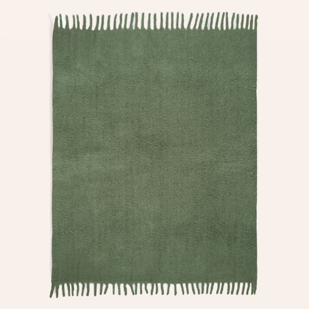 Ropar Saçaklı Akrilik Yün Akrilik Yün Koltuk Şalı 140x180 Cm Orman Yeşilı