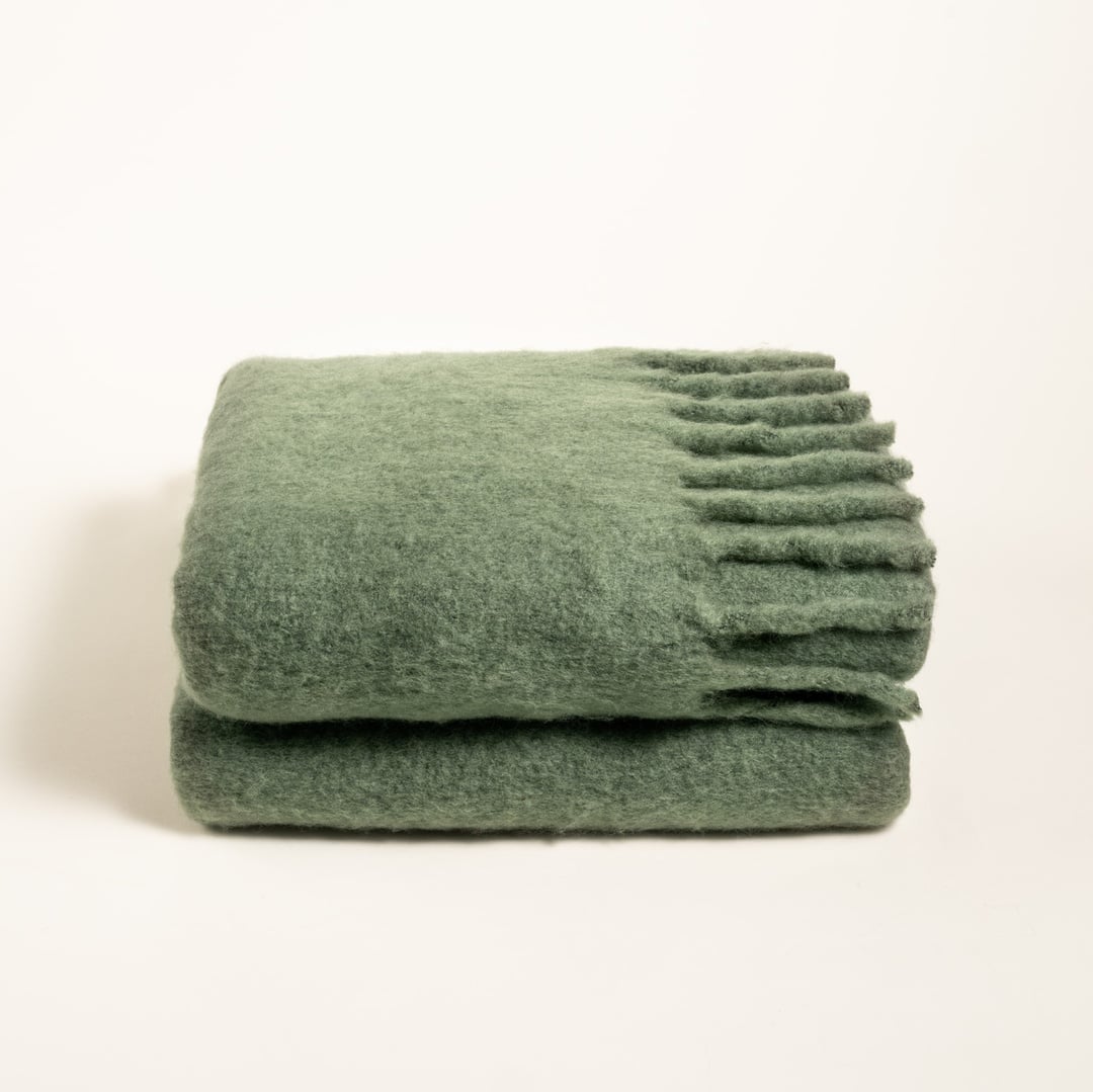 Ropar Saçaklı Akrilik Yün Akrilik Yün Koltuk Şalı 140x180 Cm Orman Yeşilı