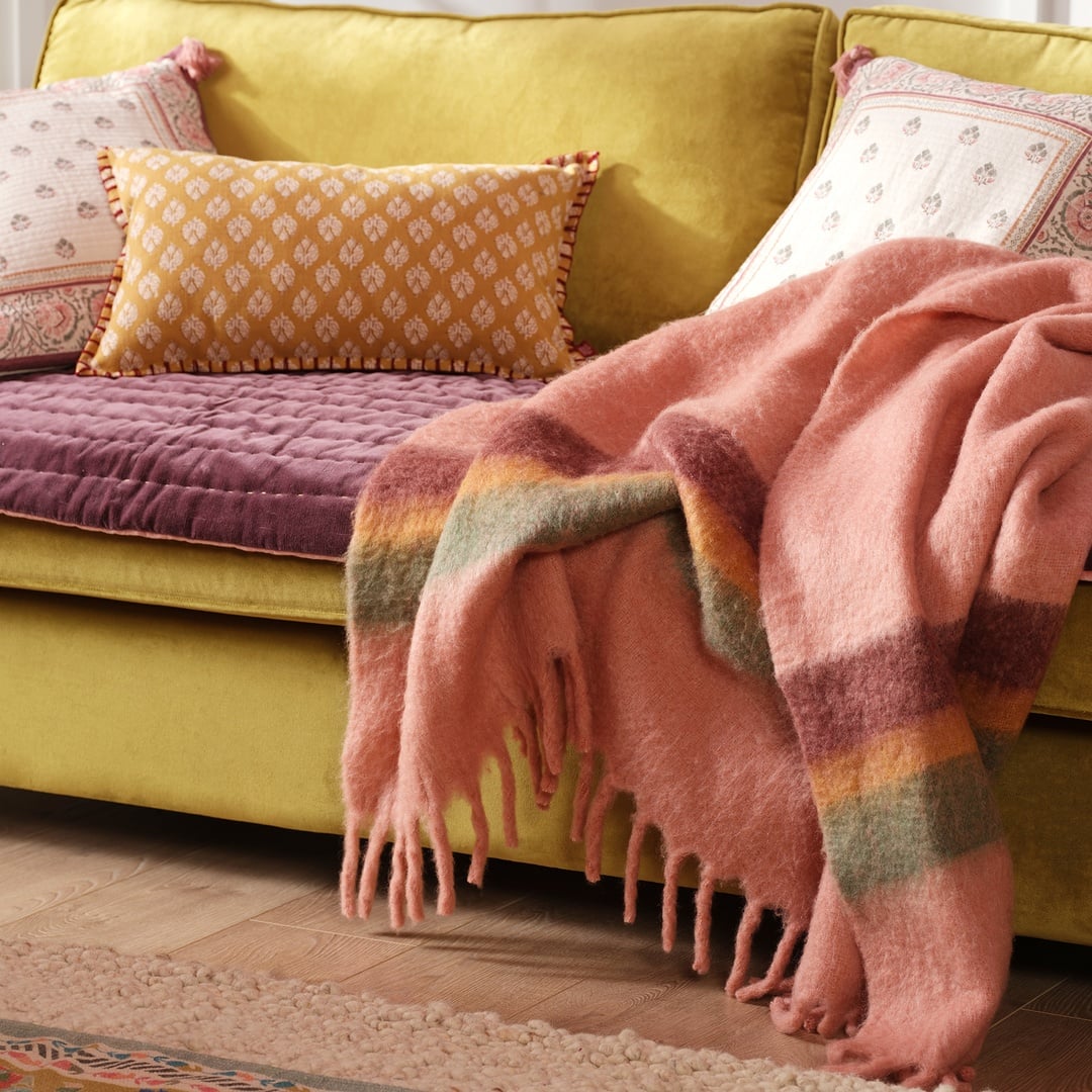 Ropar Saçaklı Kenar Çizgili Akrilik Yün Akrilik Yün Koltuk Şalı 130x180 Cm Kıl