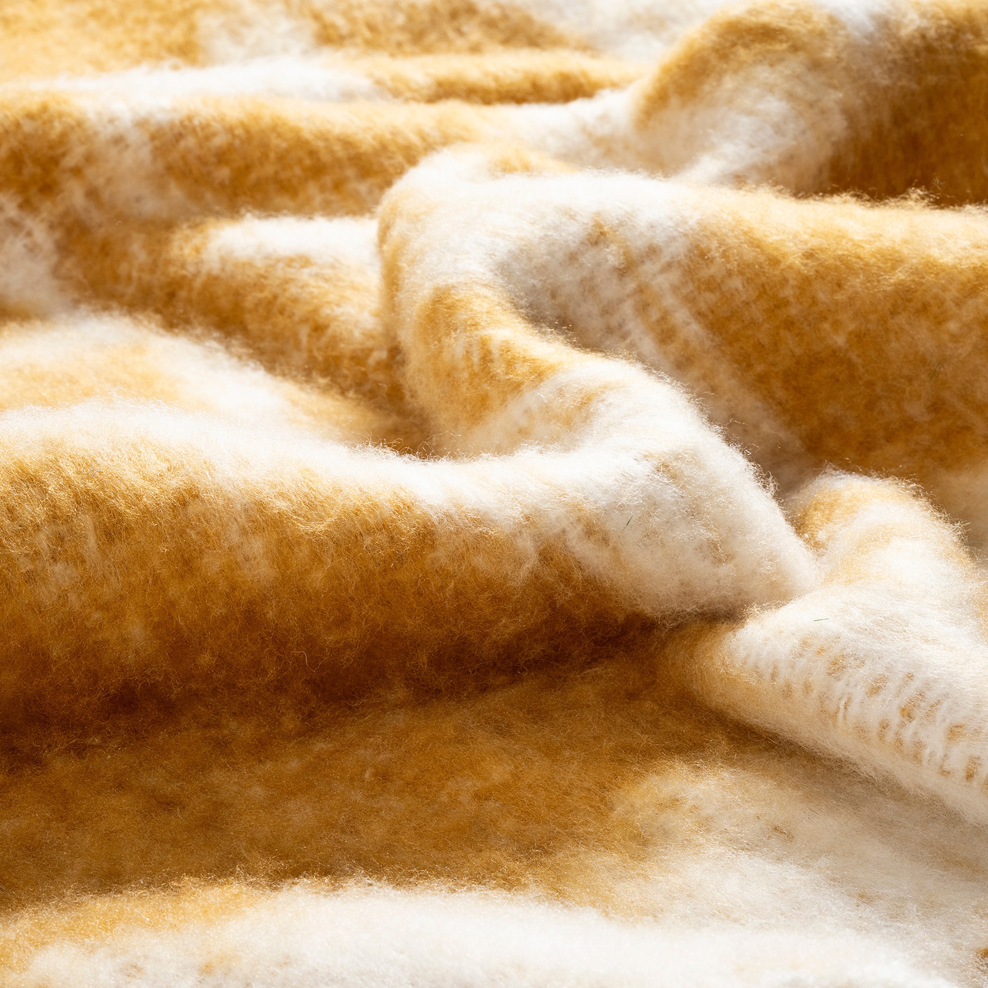 Ropar Saçaklı Jakarlı Akrilik Yün Akrilik Yün Koltuk Şalı 130x180 Cm Hardal Sarısı - Ekru