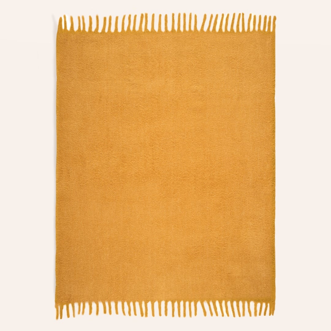 Ropar Saçaklı Akrilik Yün Akrilik Yün Koltuk Şalı 140x180 Cm Hardal Sarısı