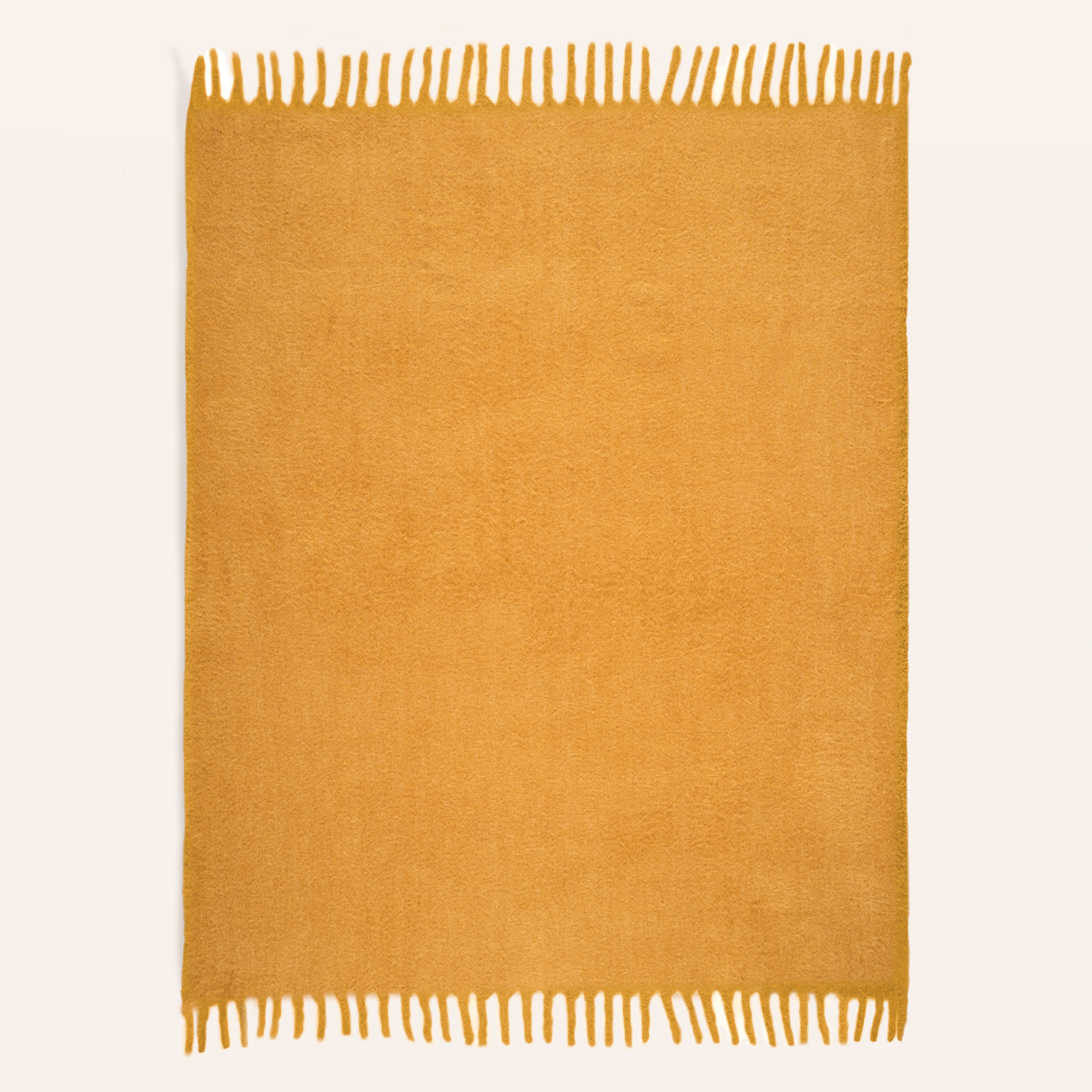 Ropar Saçaklı Akrilik Yün Akrilik Yün Koltuk Şalı 140x180 Cm Hardal Sarısı