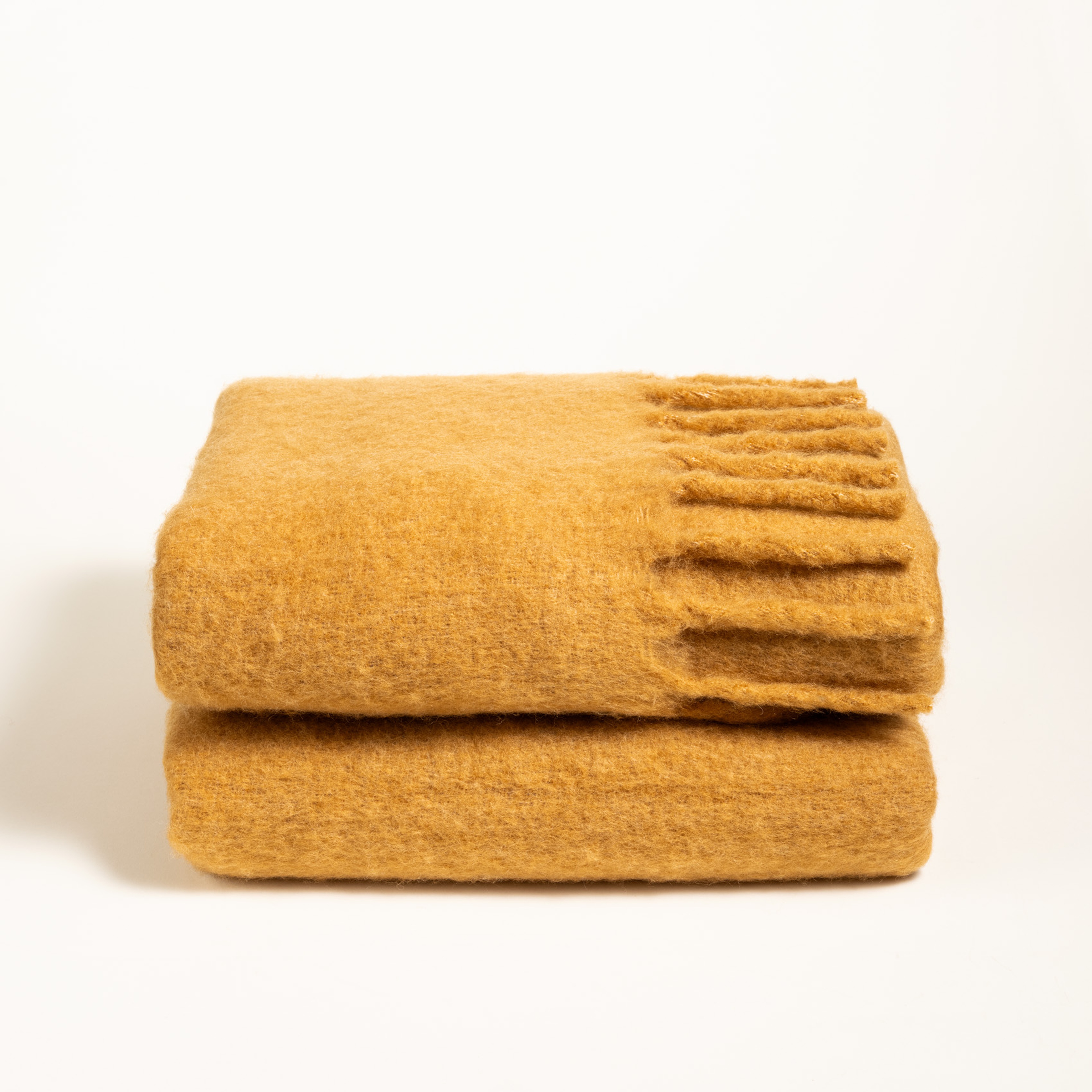 Ropar Saçaklı Akrilik Yün Akrilik Yün Koltuk Şalı 140x180 Cm Hardal Sarısı