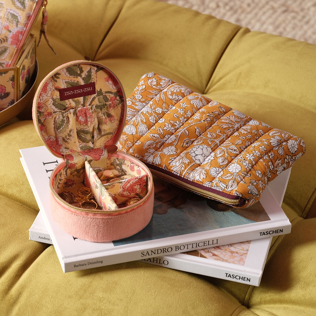 Delhı El Baskısı 3'lü Pamuk Pamuk Makyaj Çantası 16x24 Cm Renkli