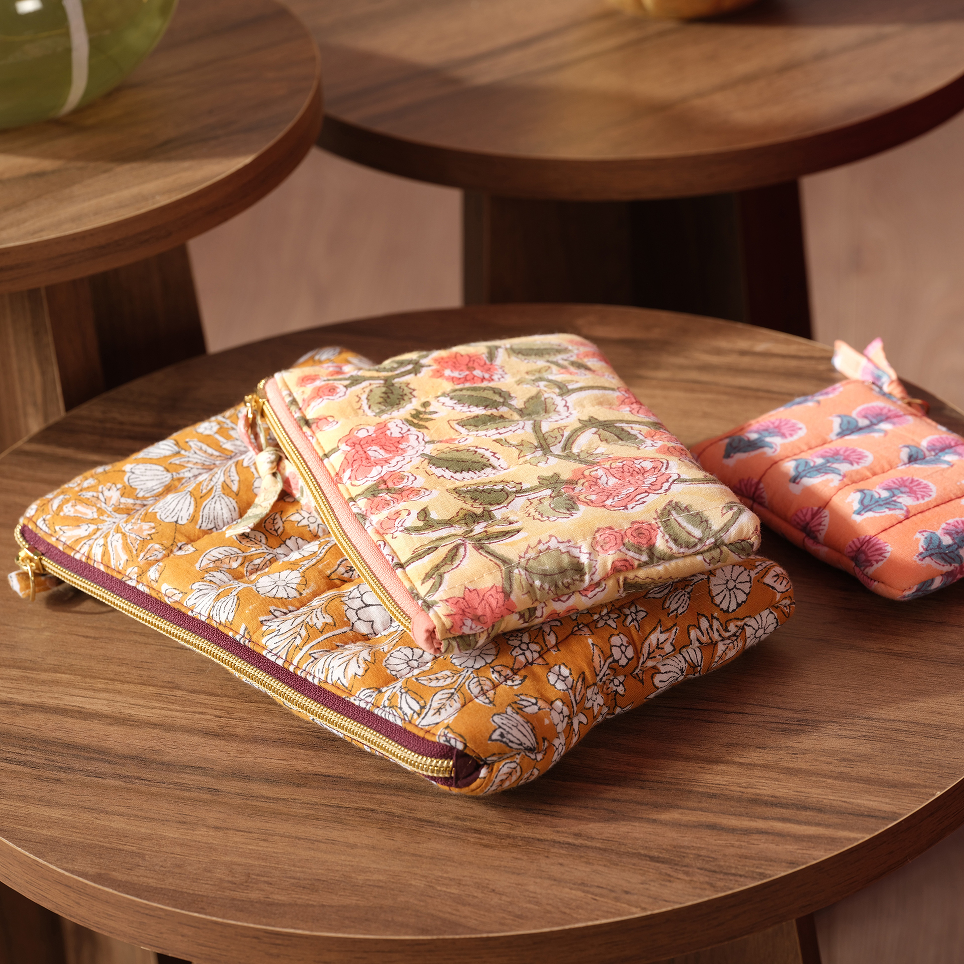 Delhı El Baskısı 3'lü Pamuk Pamuk Makyaj Çantası 16x24 Cm Renkli