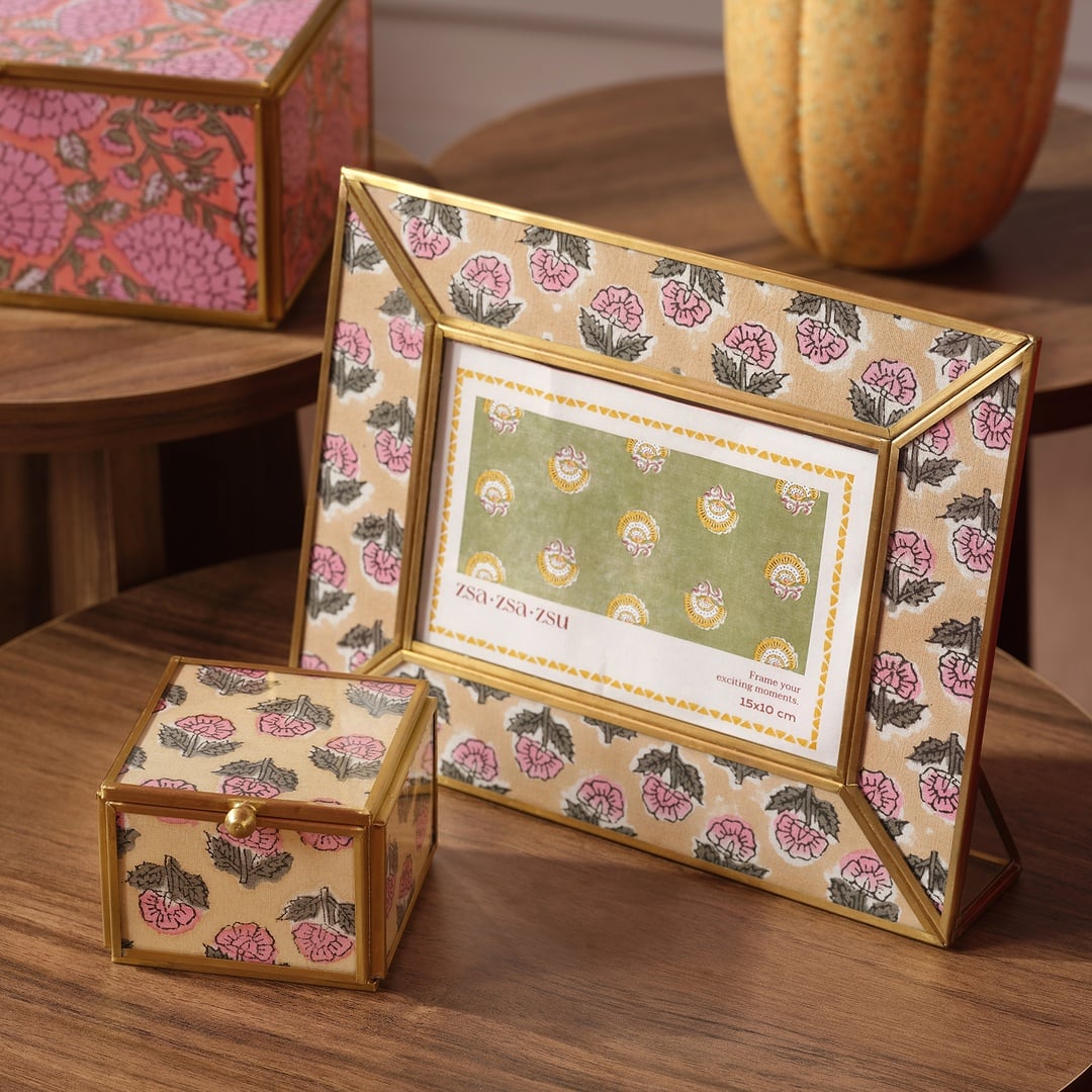 Fagu Cam Çerçeve 24x18x5 Cm Pembe - Yeşil